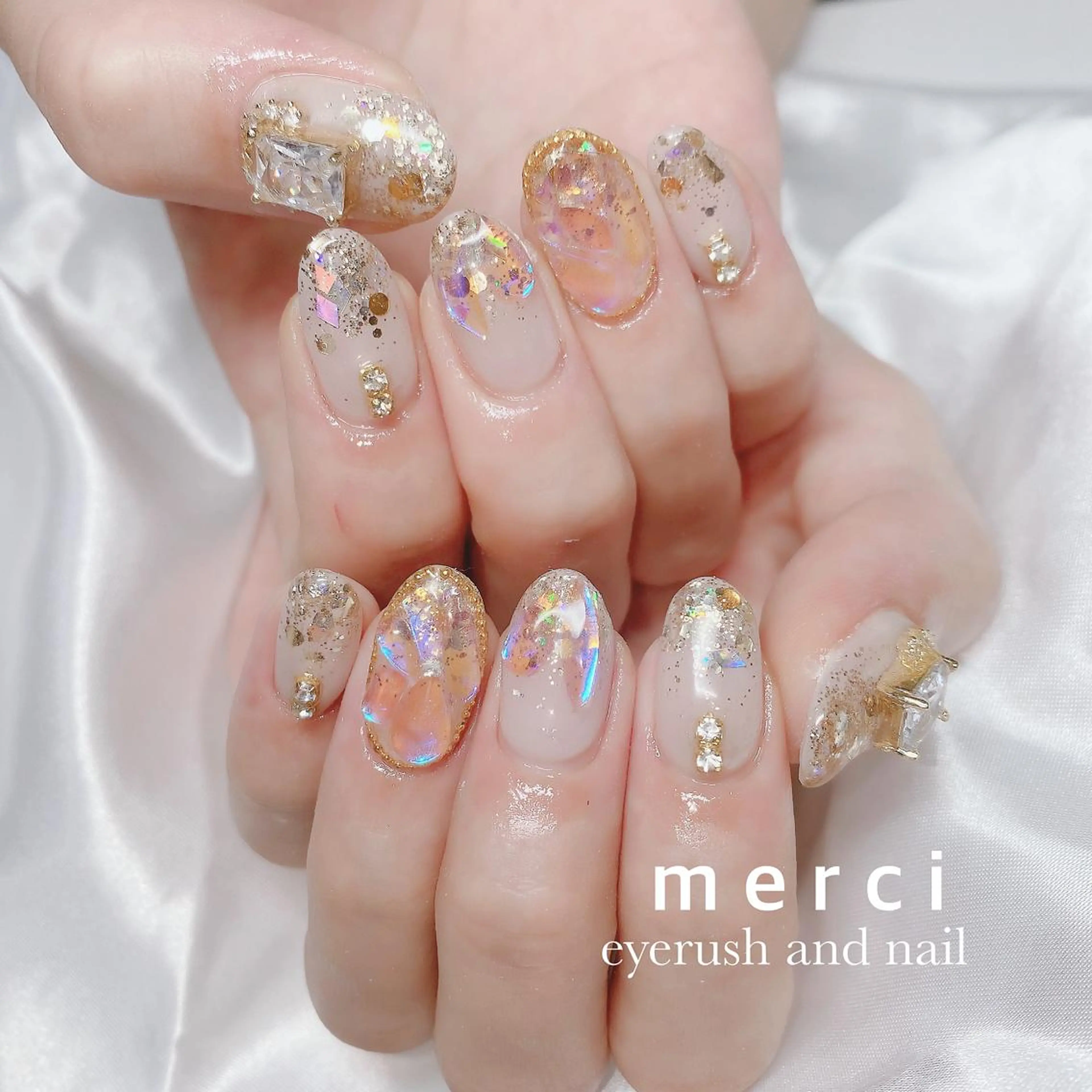 ネイル フラッシュネイル フレンチネイル キラキラネイル 韓国ネイル マグネットネイル ハンドネイル merci nailのネイルデザイン