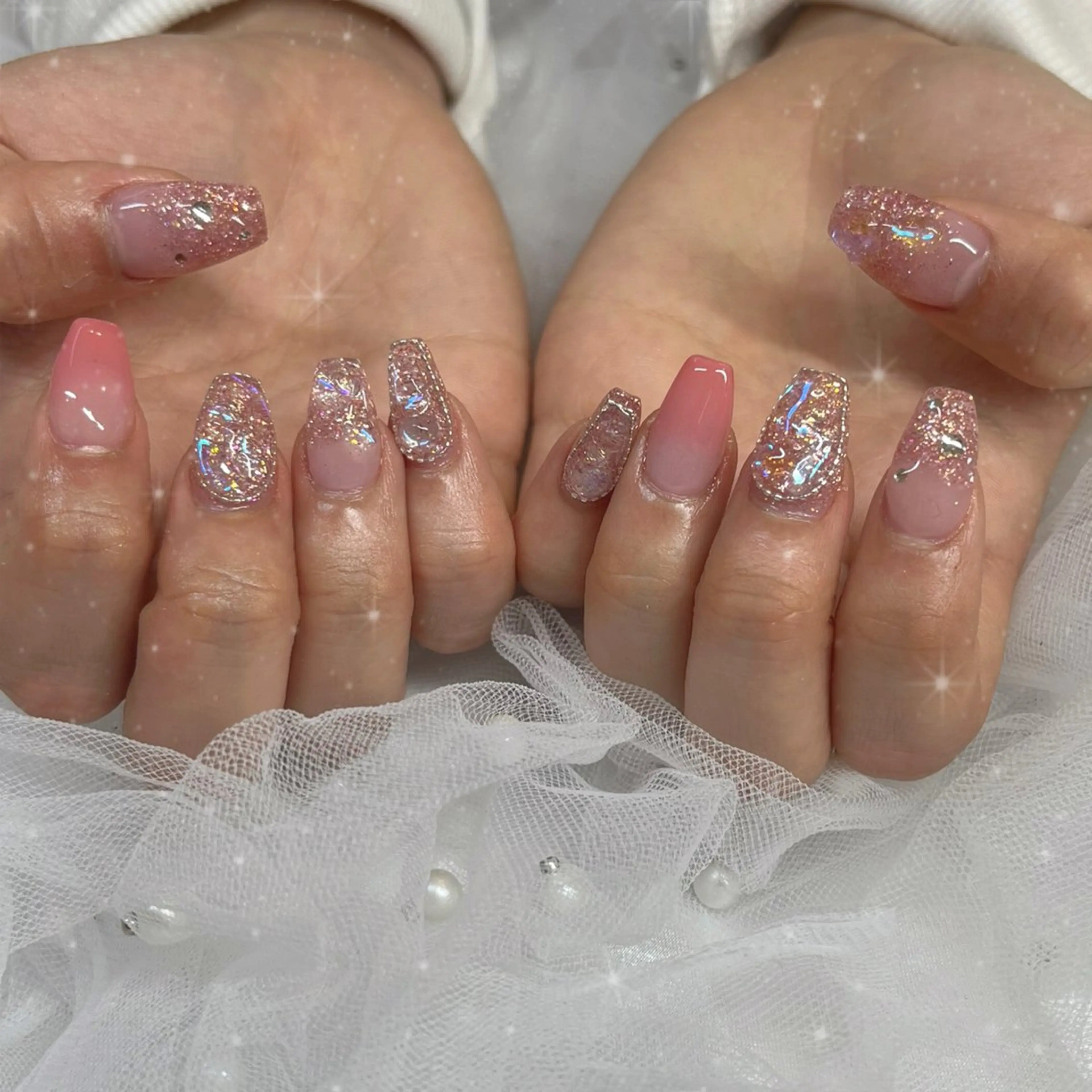 ネイル ゴールド ピンク ハンドネイル BlueDaisy 栄本店のネイルデザイン