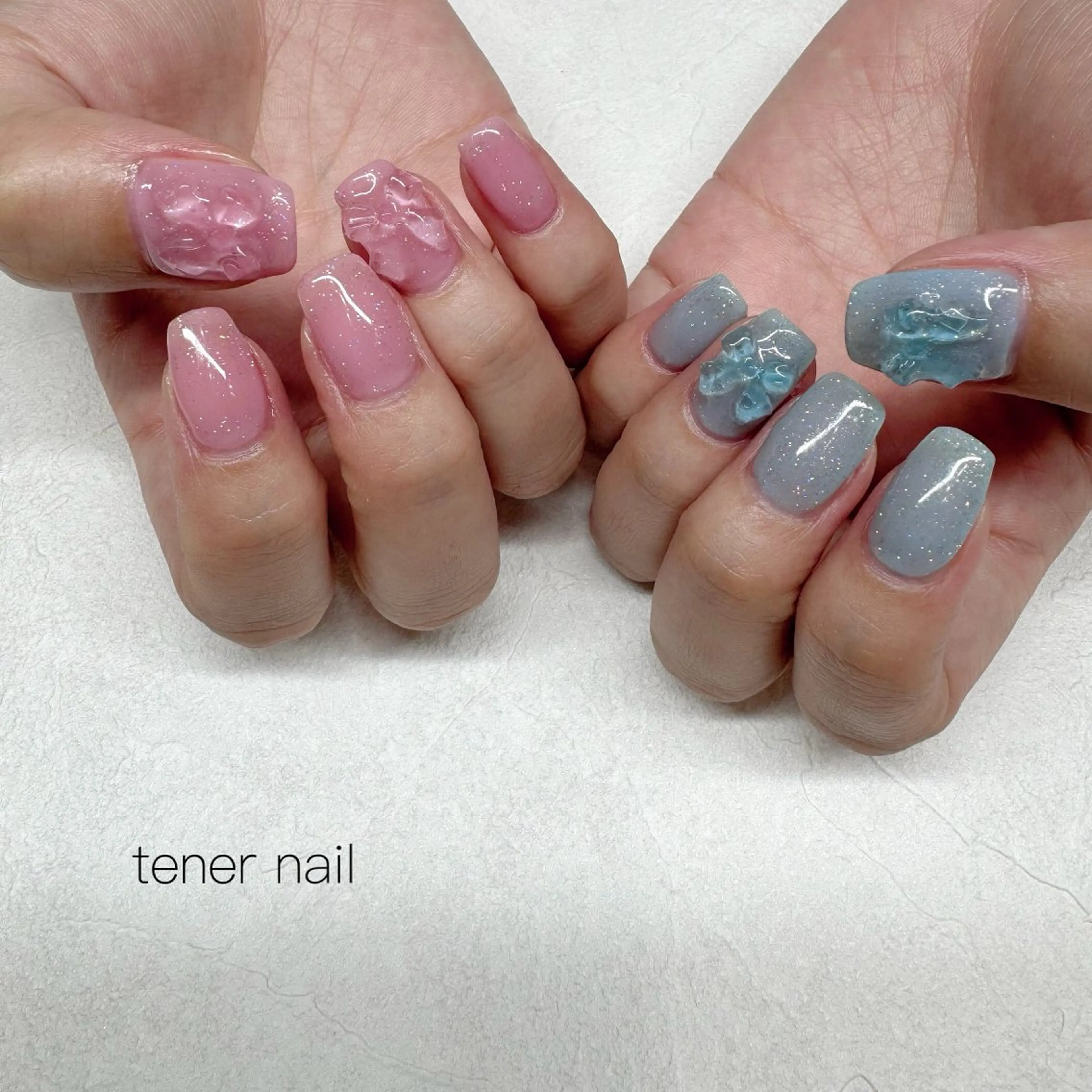 ネイル ブルー ピンク ハンドネイル テネルネイル tener nailのネイルデザイン