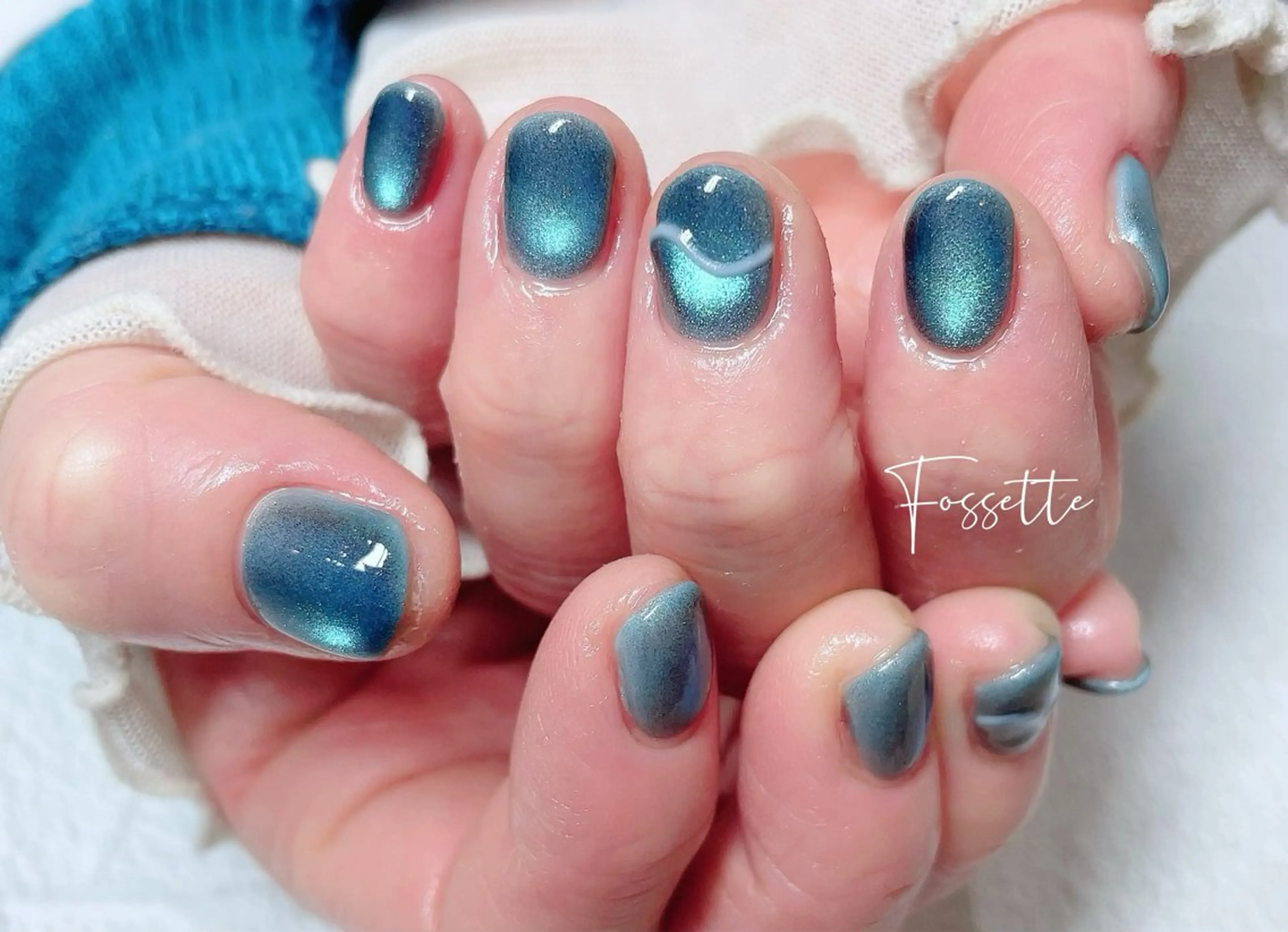 ネイル アートネイル ブルー ジェルネイル マグネットネイル ショートネイル nailsalon Fossetteのネイルデザイン