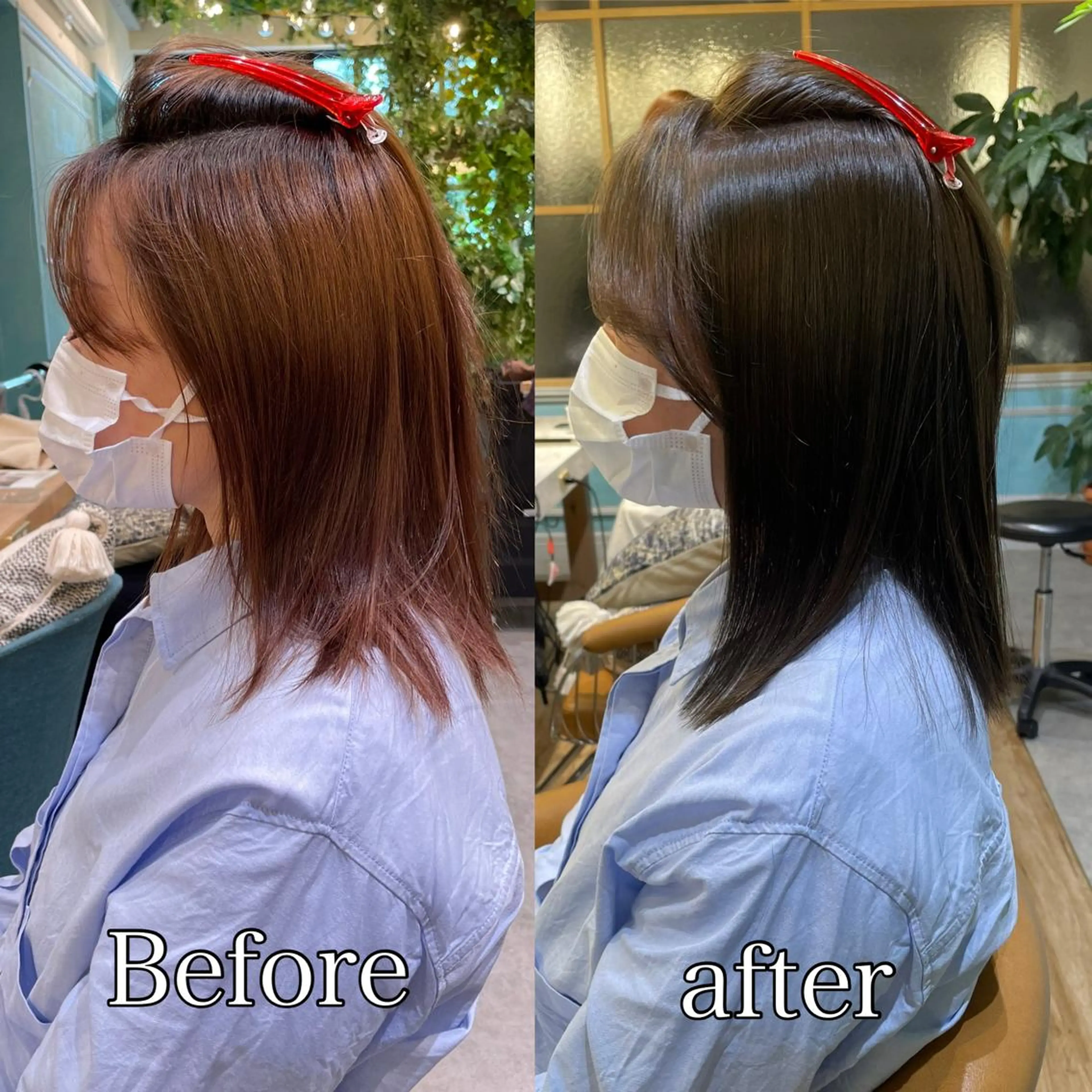 ミディアム カット ヘアカラー 縮毛矯正 トリートメント 山本翔一郎 韓国顔周りレイヤーのヘアスタイル