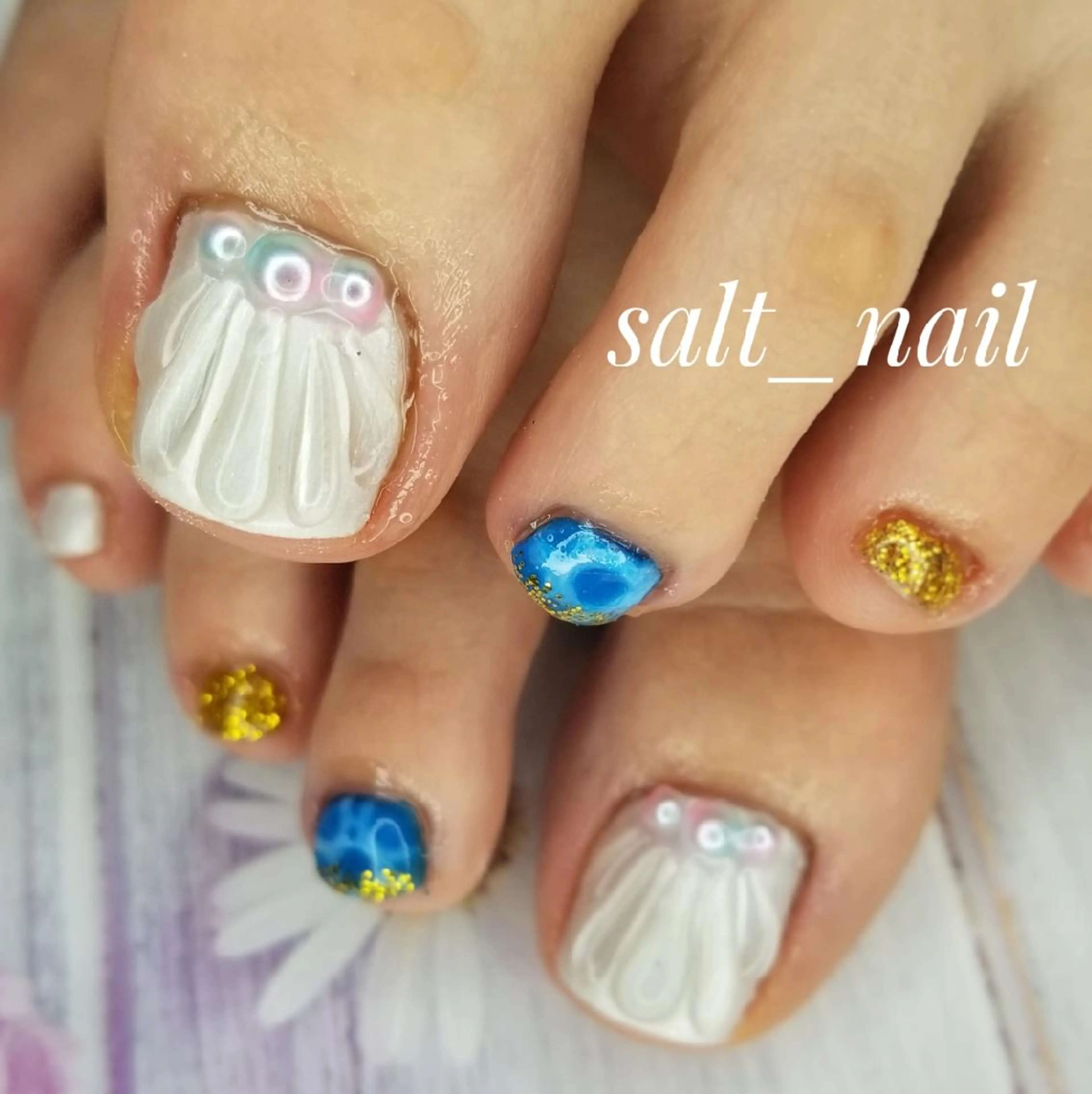 ネイル アートネイル 夏ネイル ホワイト 個人サロン saltnailのネイルデザイン