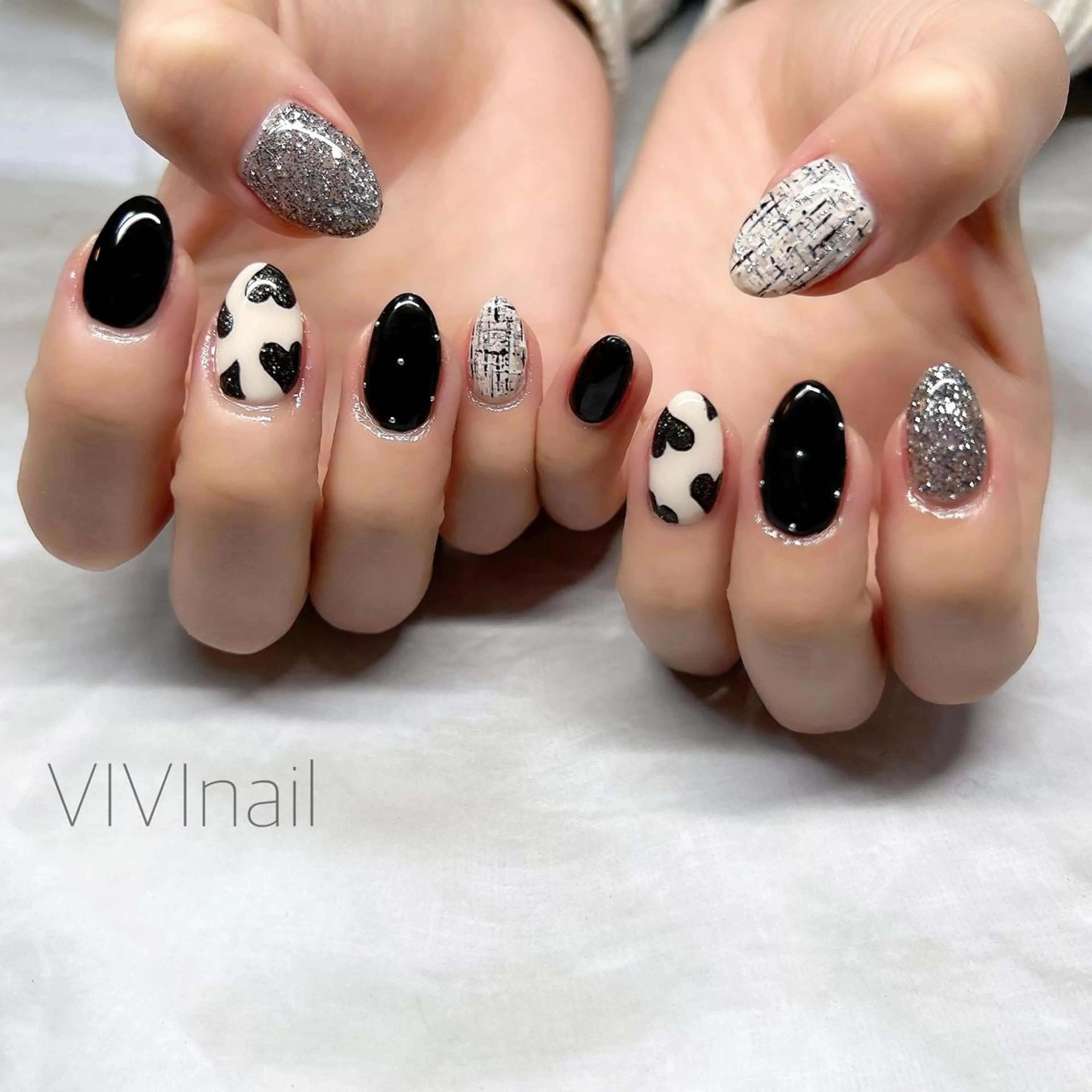 ネイル ハート ツイードネイル ハンドネイル vivi nailのネイルデザイン