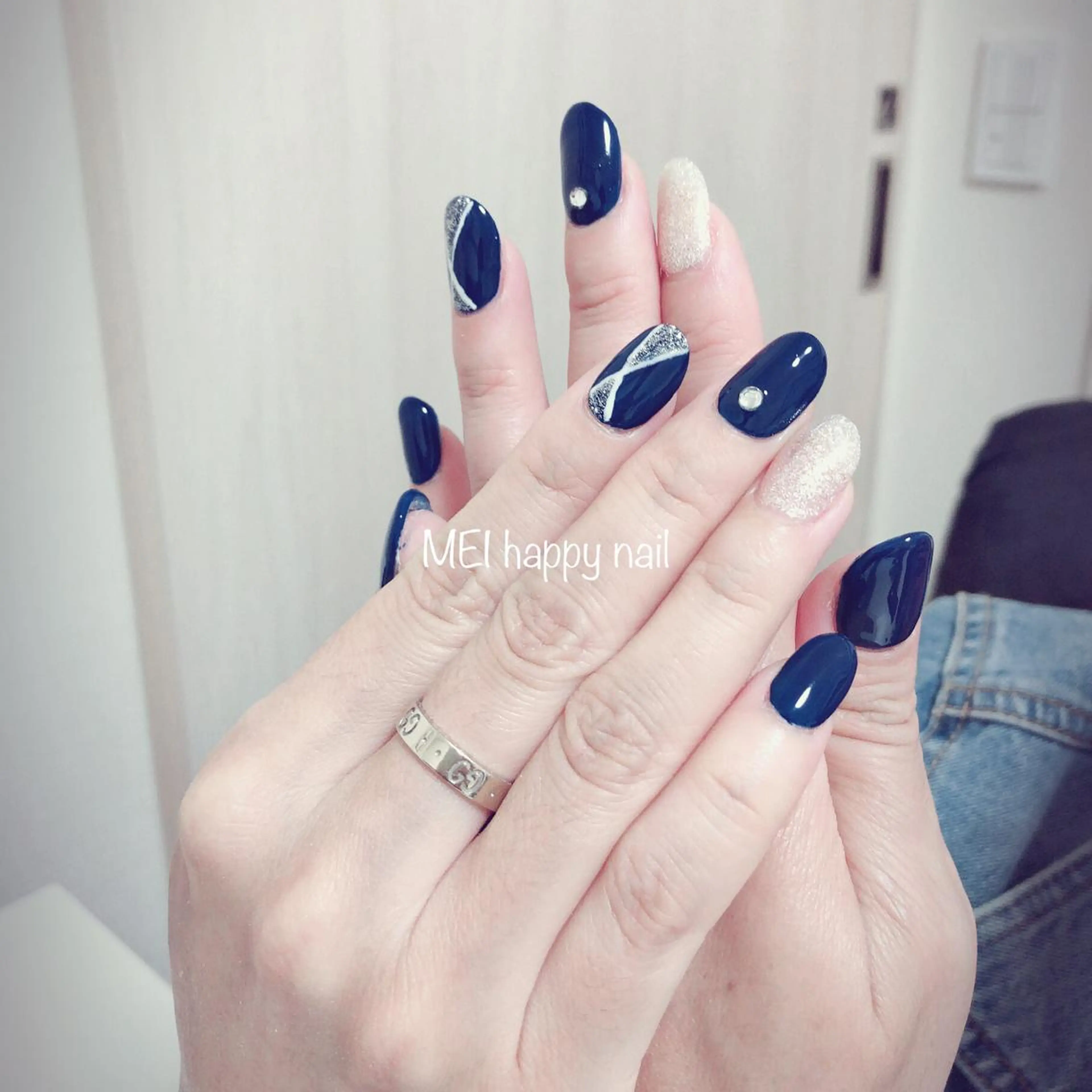 ネイル ネイビー 北浦和 自爪育成ケアのネイルデザイン