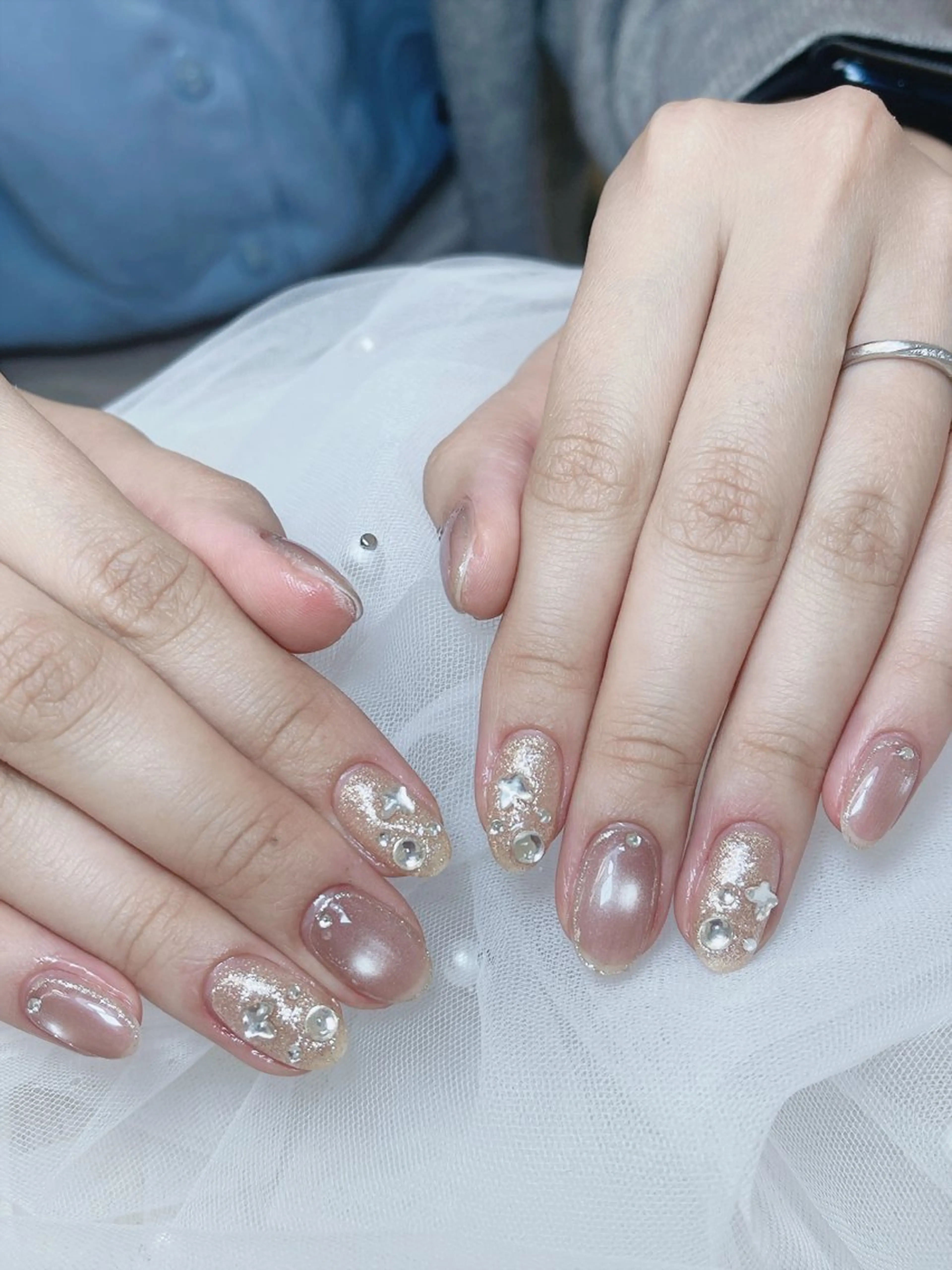 ネイル チークネイル フレンチネイル グラデーション キラキラネイル 韓国ネイル ハンドネイル DUO MI nail salonのネイルデザイン
