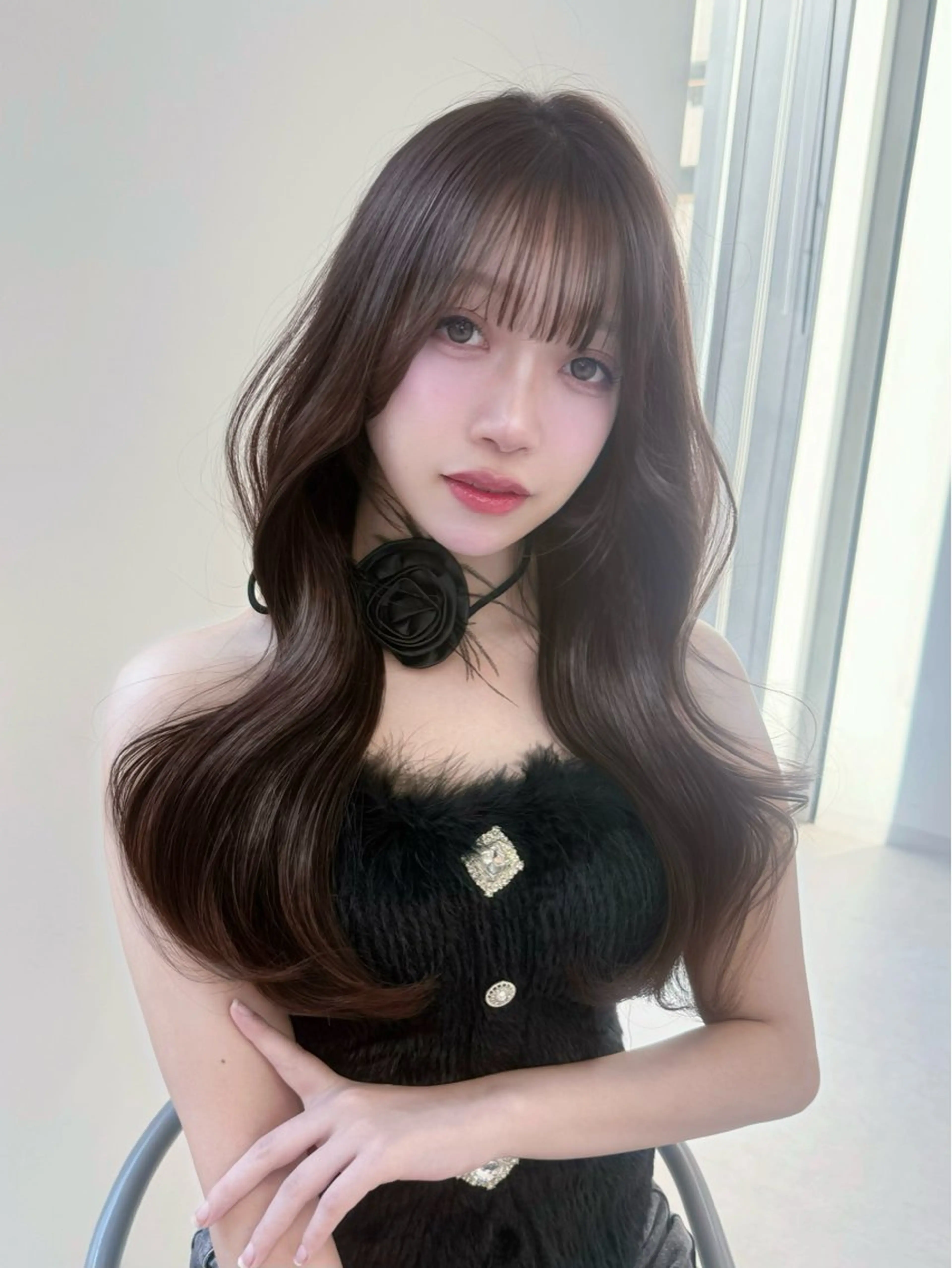 ロング カラー ブラウンカラー チョコレートブラウン くびれヘア 韓国風ヘア カット ヘアカラー トリートメント 韓国ヘア×艶髪🎀 池袋/Rina🩶のヘアスタイル