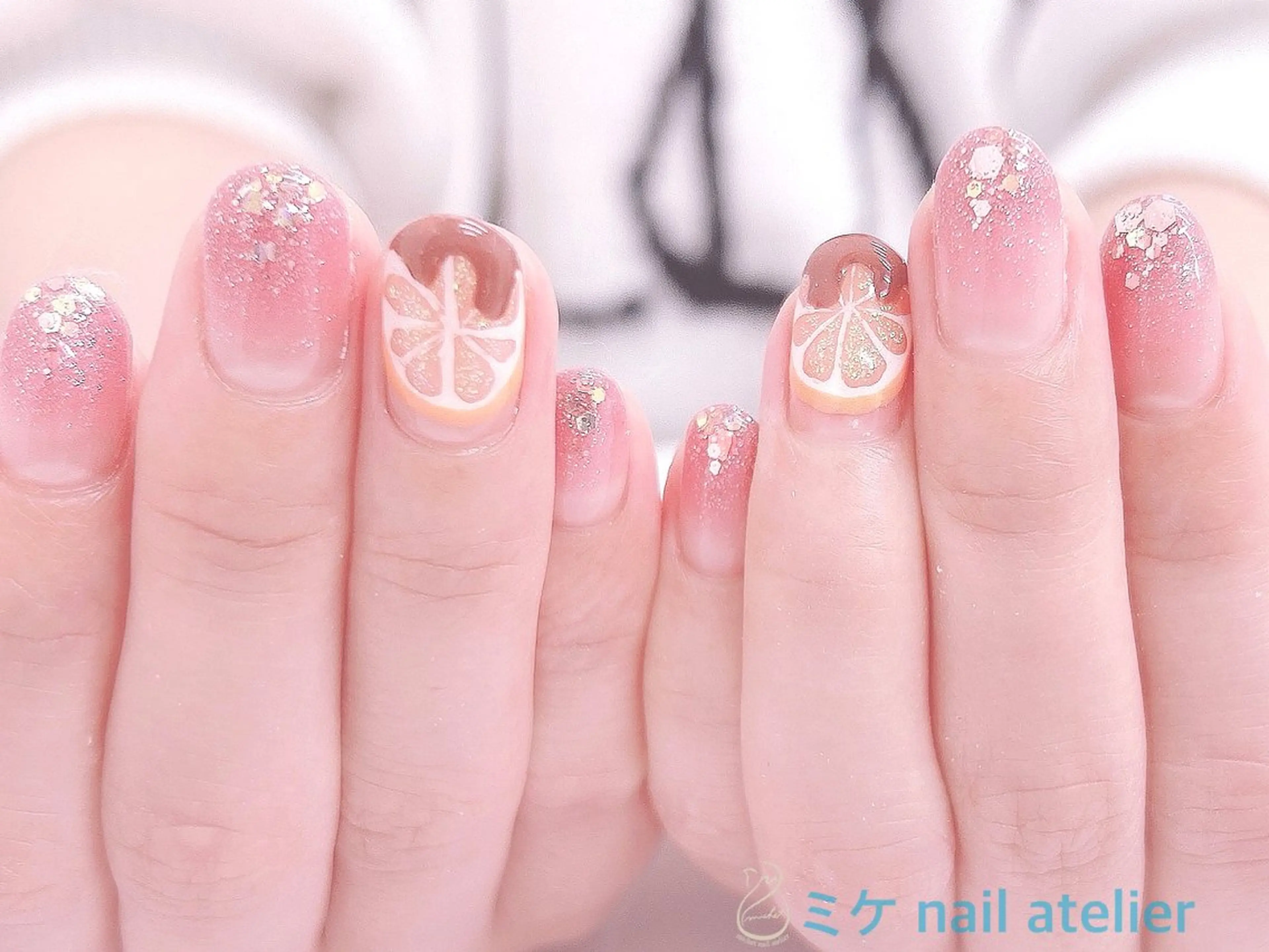 ネイル ジェルネイル グラデーション オレンジ バレンタイン ハンドネイル h. rikaのネイルデザイン