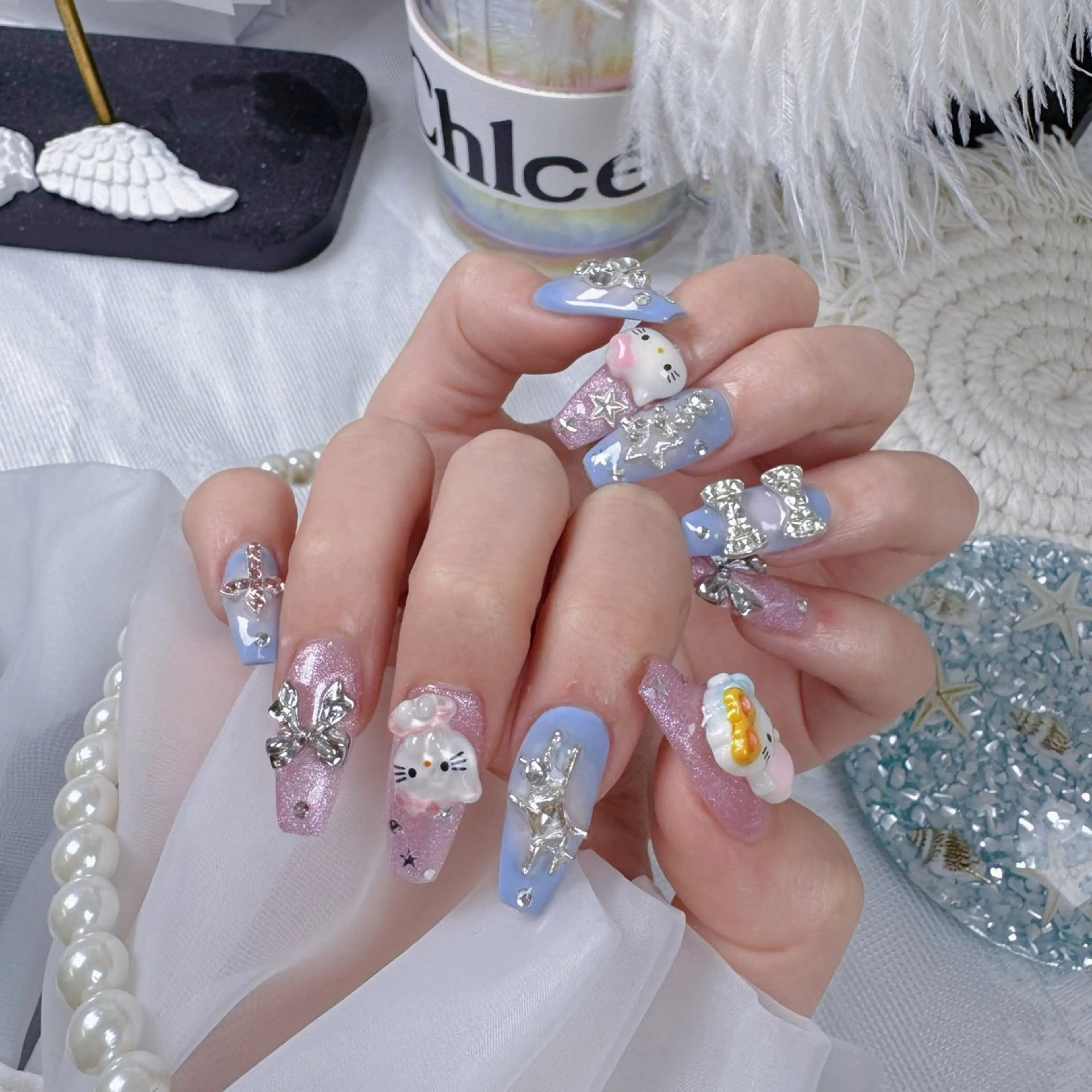 ネイル クリアネイル ハート キラキラネイル 韓国ネイル マグネットネイル ハンドネイル princess スカルプ専門店のネイルデザイン