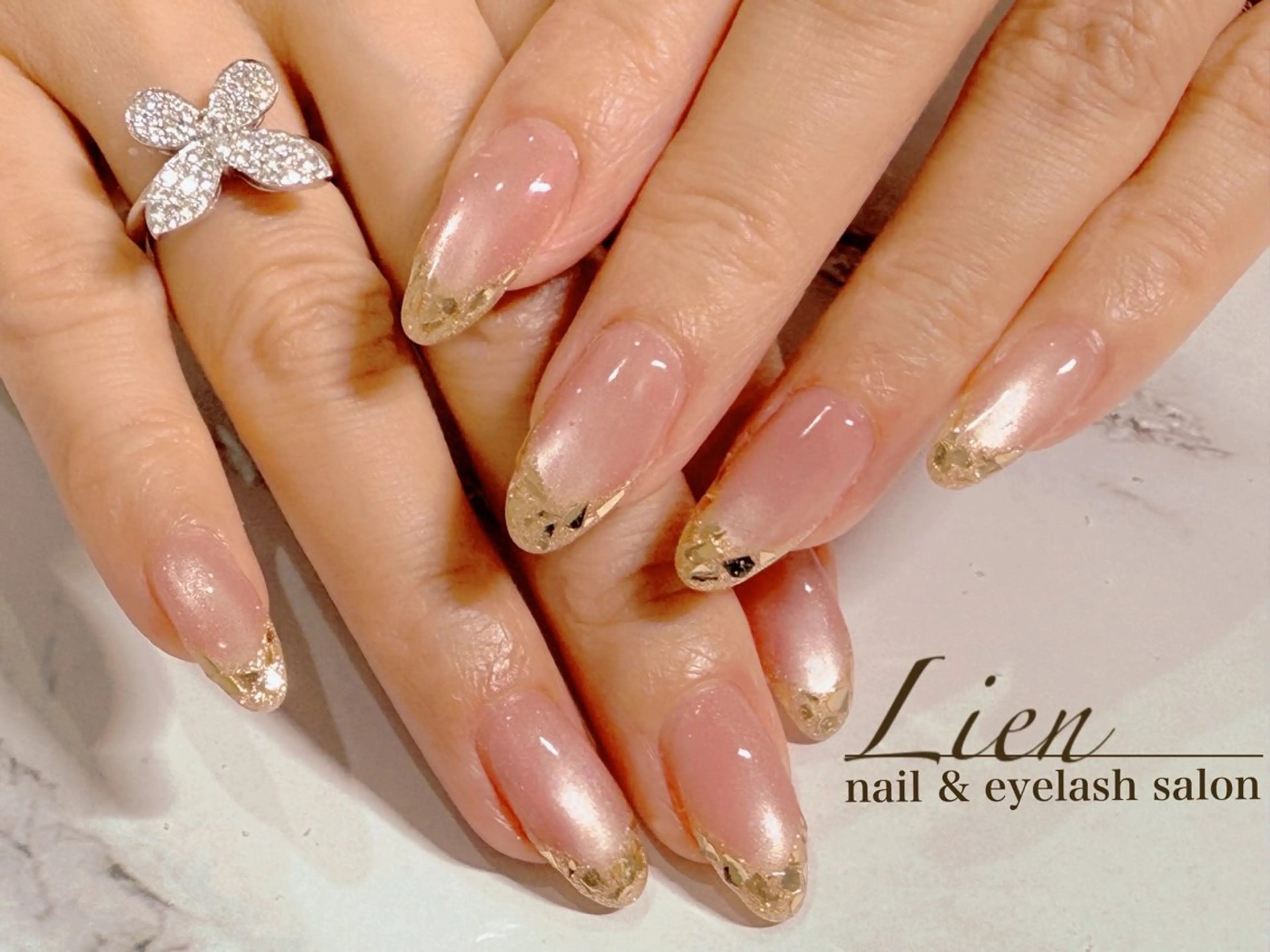 ネイル 長さ出し フットネイル フレンチネイル ジェルネイル ガラスフレンチ Lien（リアン） 銀座駅6分のネイルデザイン