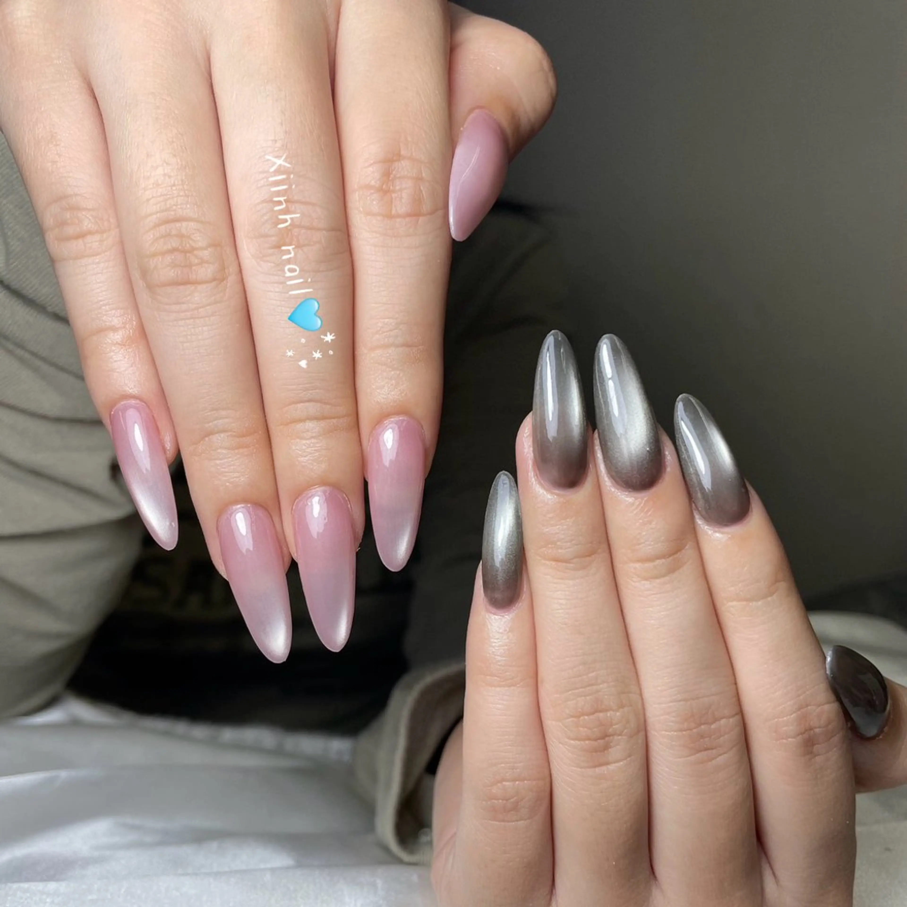 ネイル ブラウン チークネイル 桜ネイル 長さ出し フットネイル ハンドネイル XIINH NAIL SALONのネイルデザイン