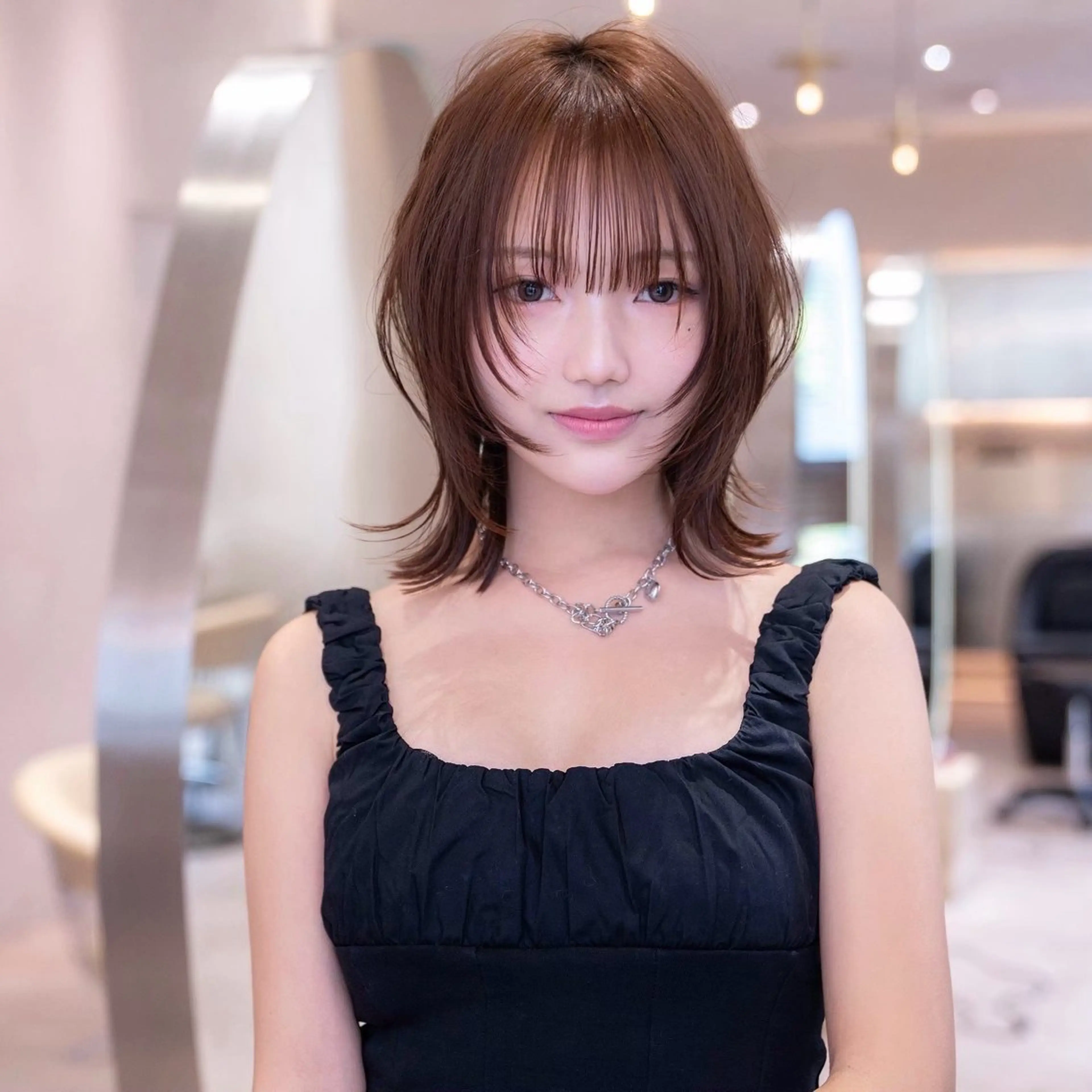 ミディアム ボブレイヤー ボブ 顔まわりレイヤー 顔周りカット ハッシュカット 原宿/韓国/髪質改善 /レイヤー/ボブのヘアスタイル