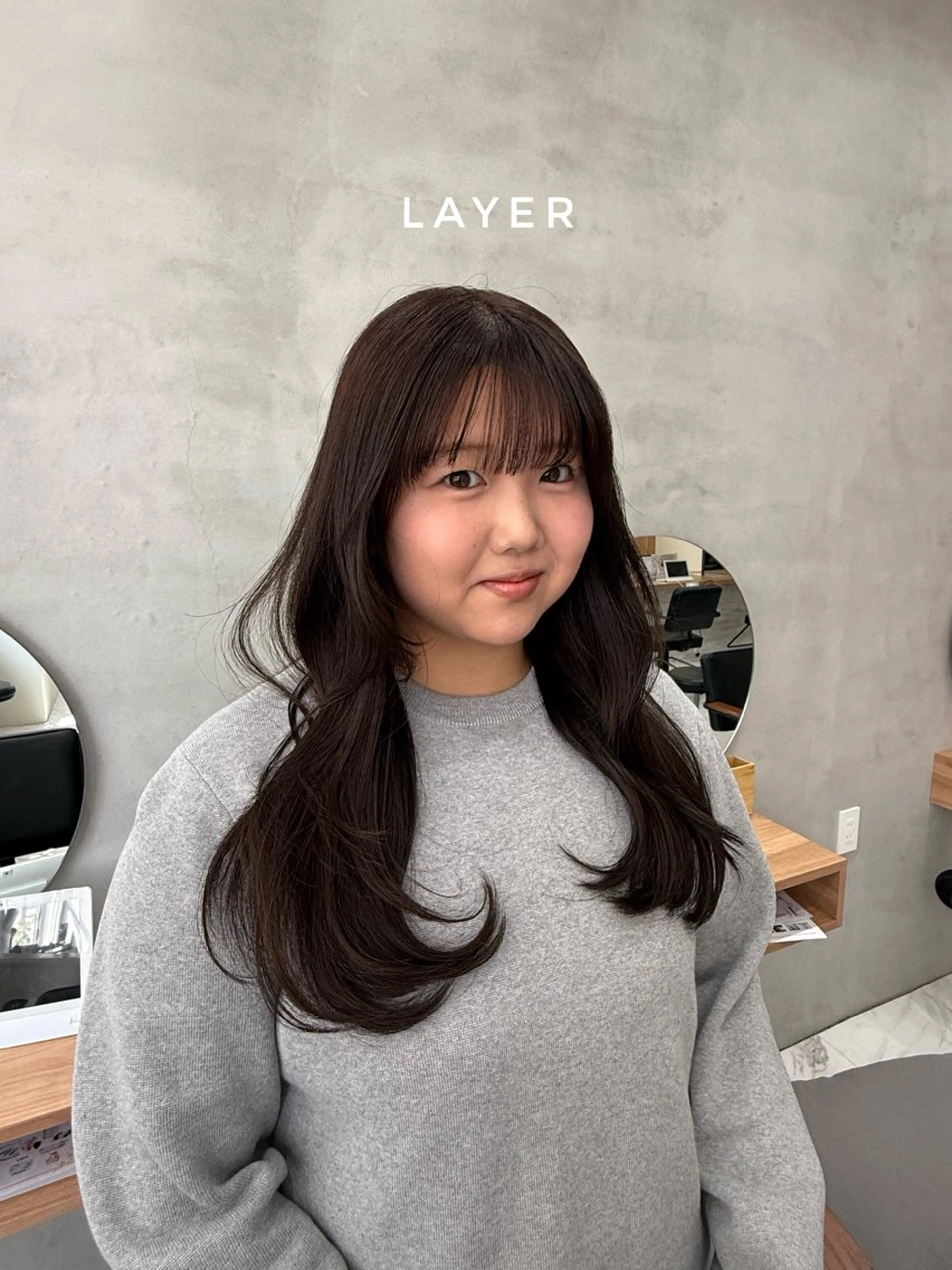 セミロング 顔周りカット 韓国風ヘア レイヤーカット 柔らかレイヤー× 透け感カラー/SUのヘアスタイル