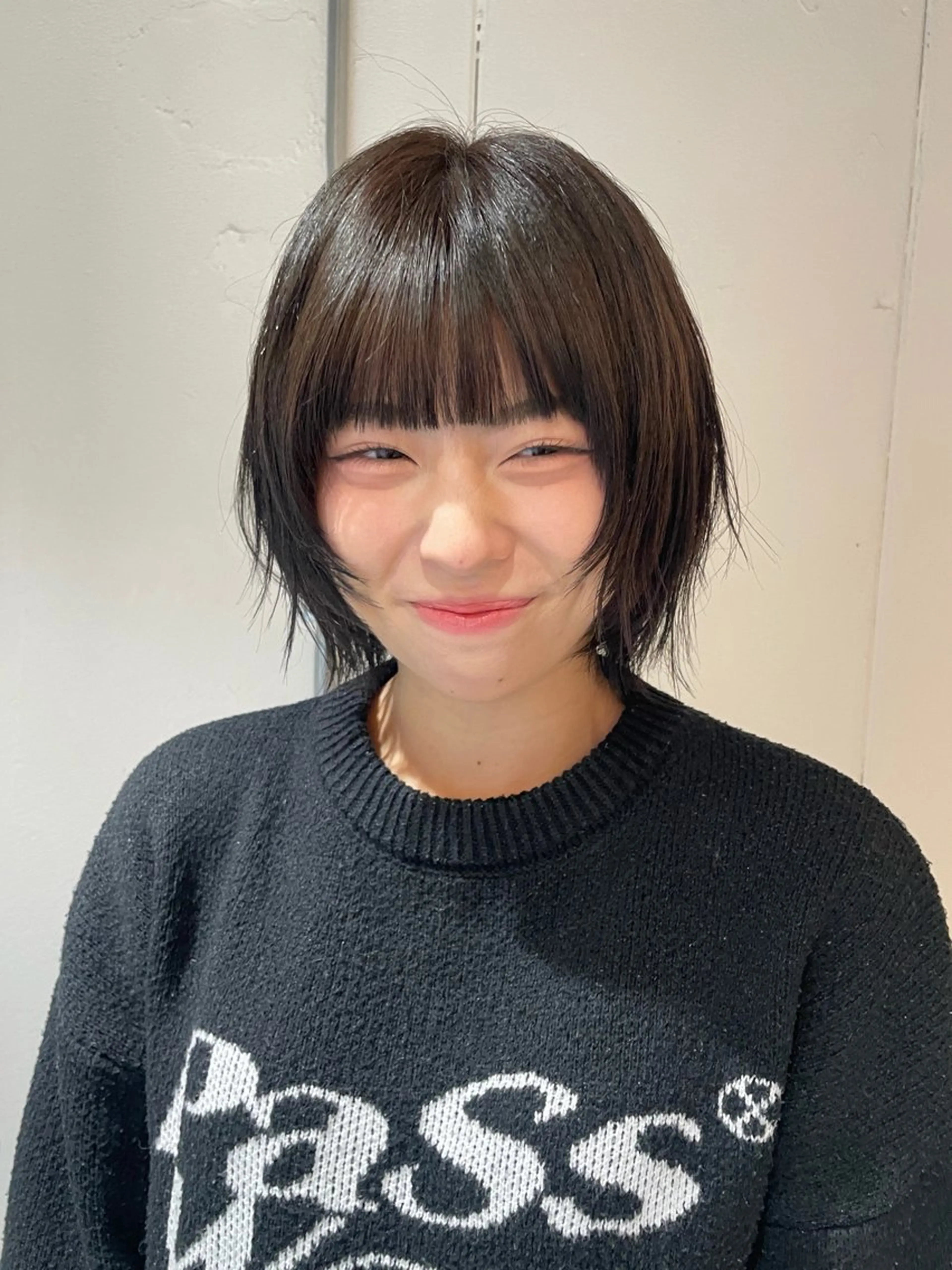 ショート カラー パーマ ボブレイヤー ボブ レイヤーカット カット ヘアカラー ハッシュカット/ 韓国ヘア☽⋰mahoのヘアスタイル