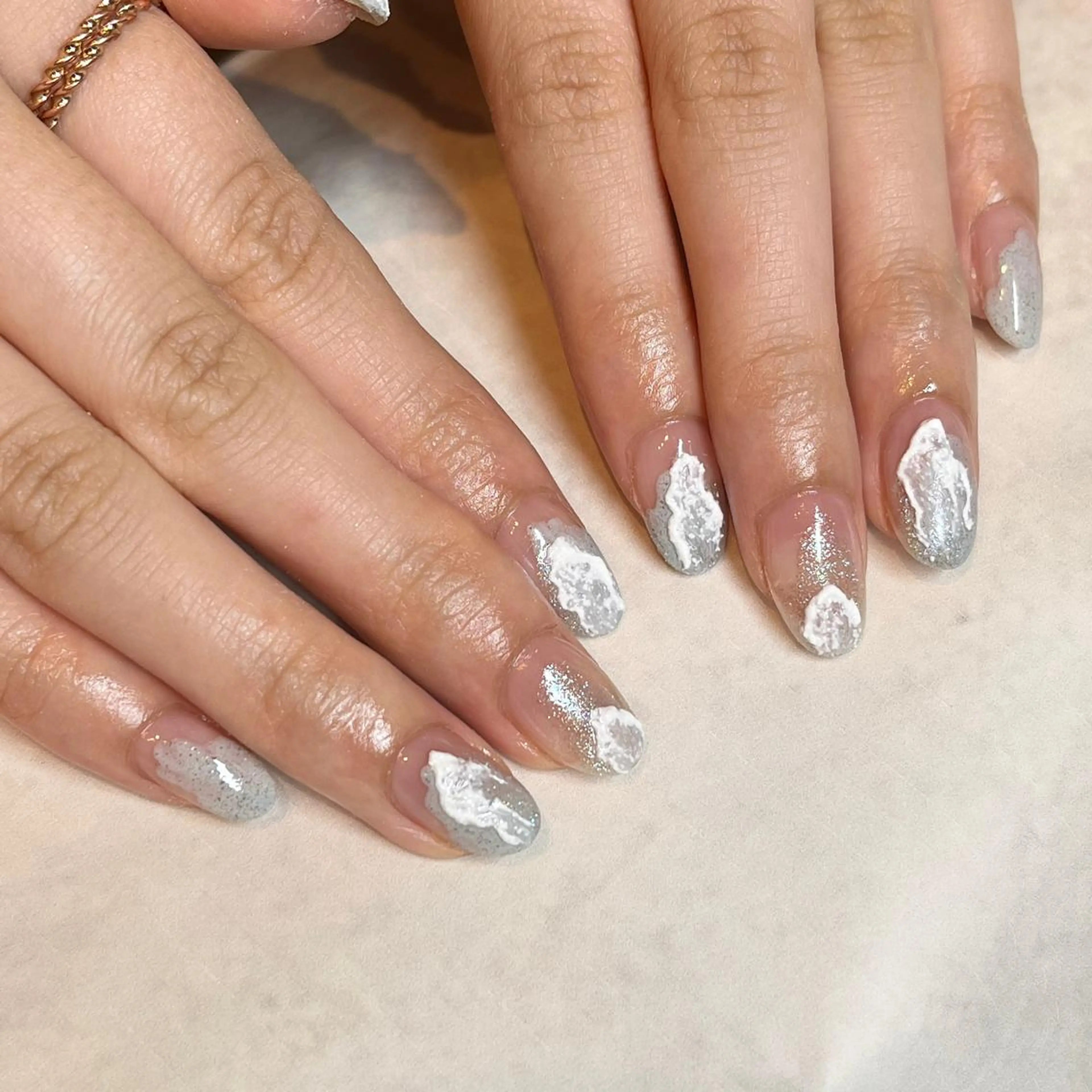 ネイル ブルー クリアネイル ニュアンスネイル フリーランス¨̮⃝ ネイリストOKADAのネイルデザイン