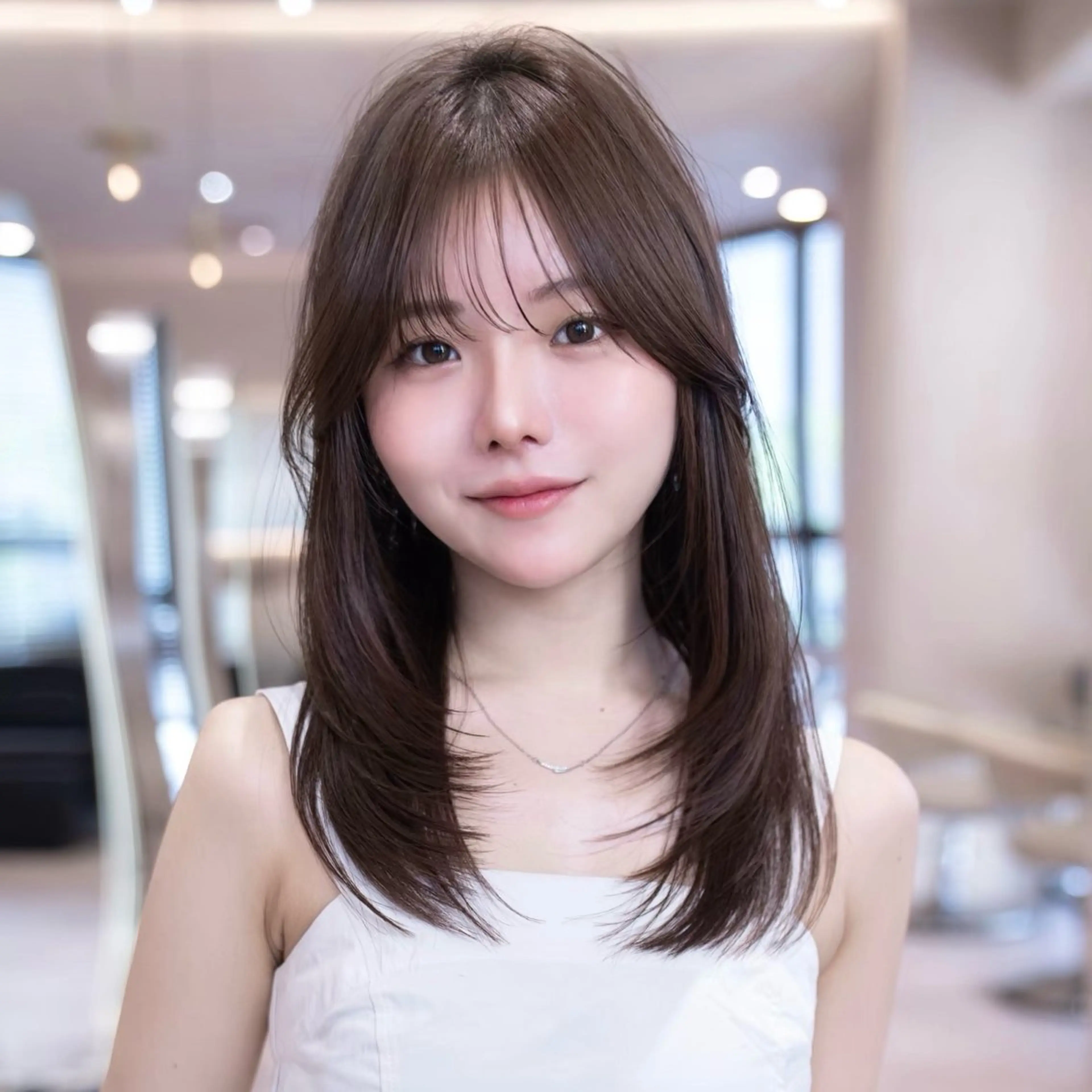 セミロング ボブ 顔まわりレイヤー 顔周りカット ハッシュカット 髪質改善 原宿/韓国/髪質改善 /レイヤー/ボブのヘアスタイル