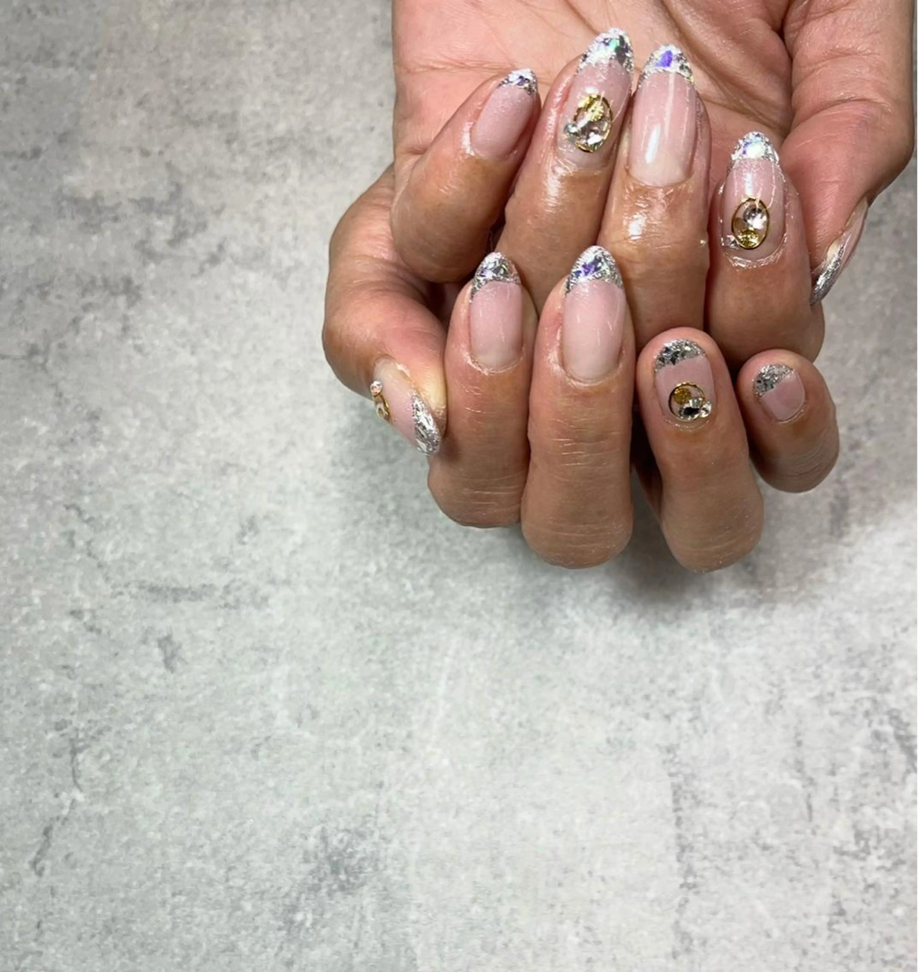 ネイル アートネイル フレンチネイル ガラスフレンチ ストーンネイル FASTNAIL PLUS 新宿店のネイルデザイン