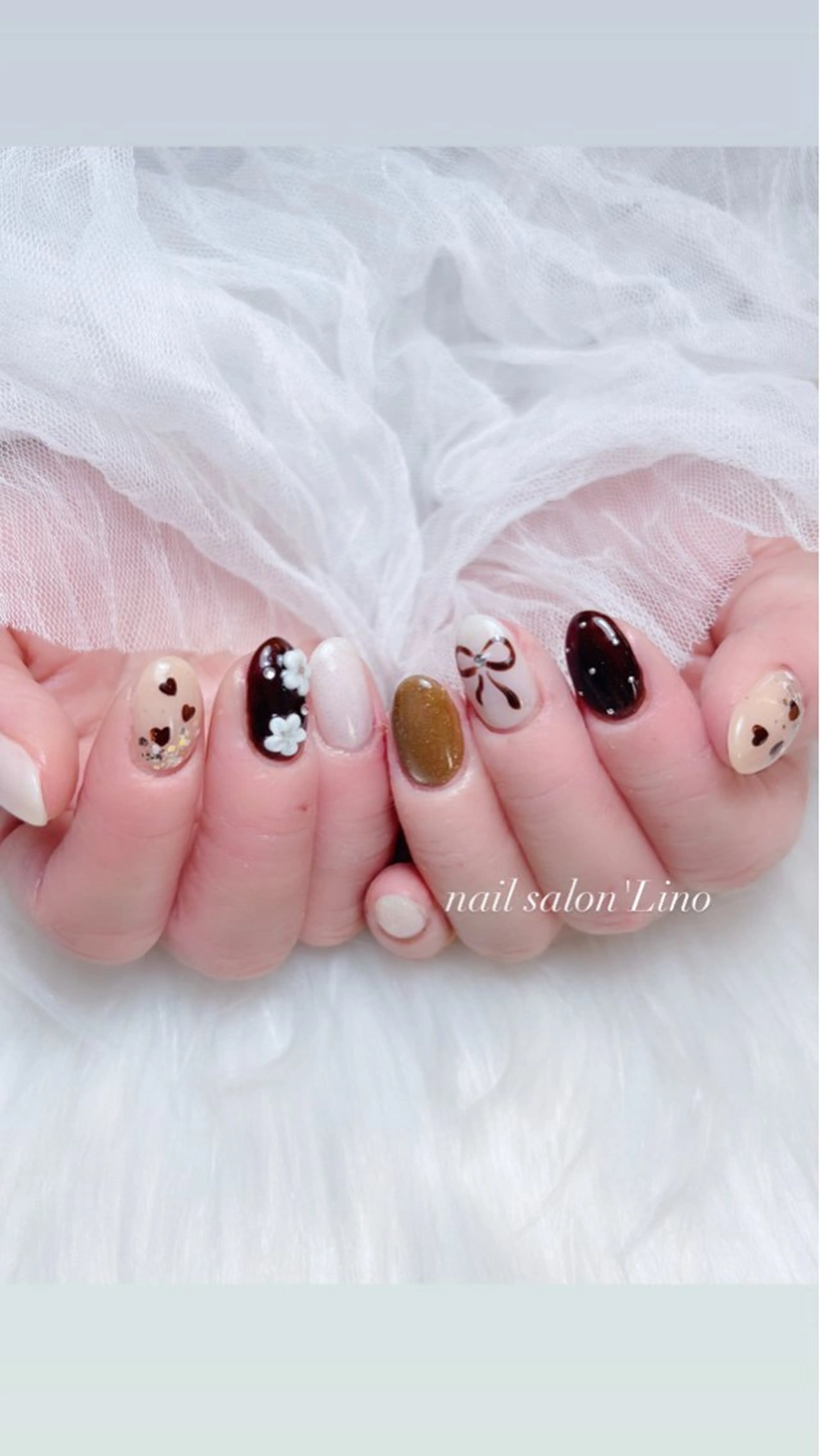 ネイル フラワーネイル バレンタイン ハンドネイル Lino𓂃⟡.· Chizuruのネイルデザイン