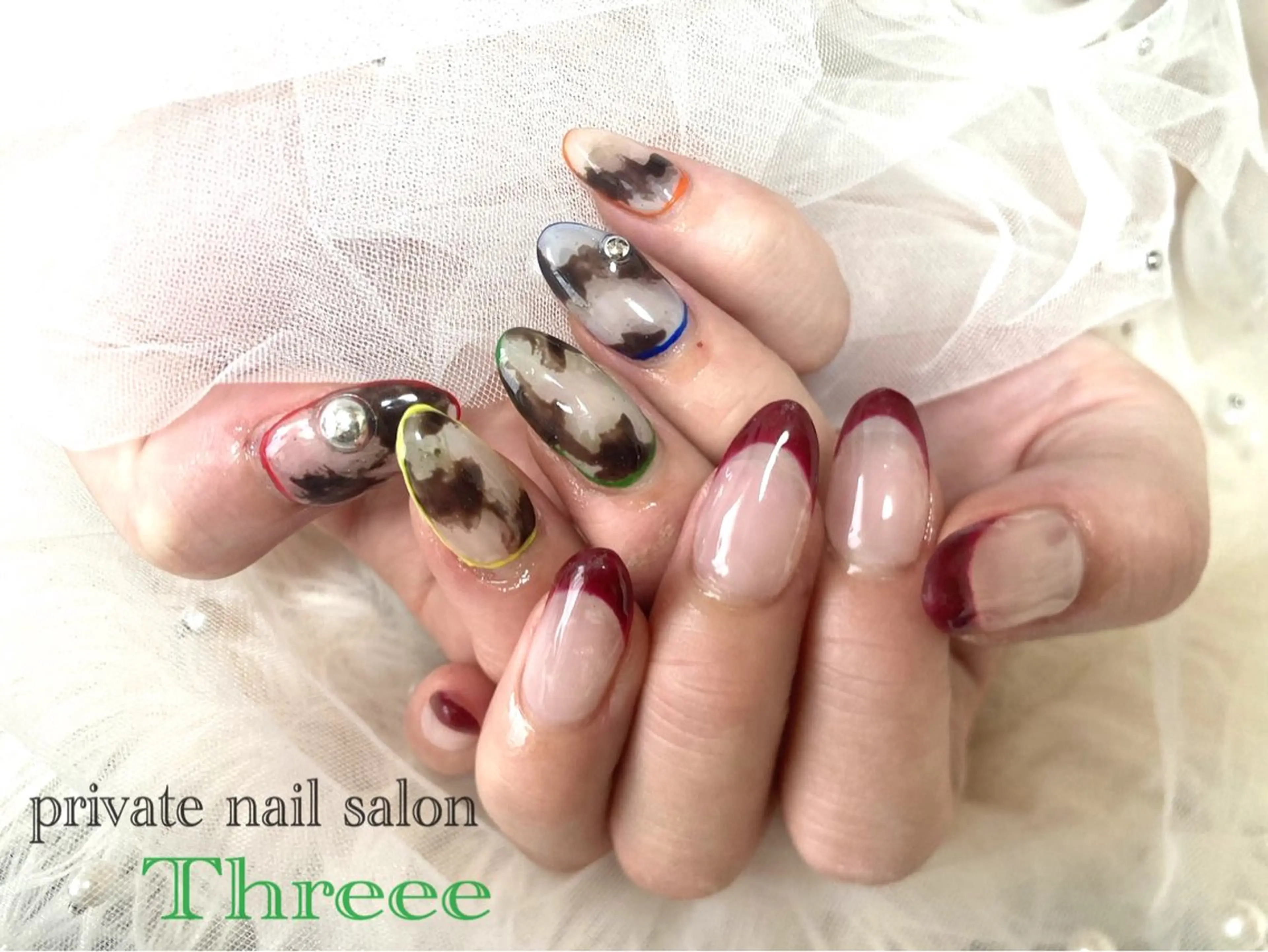 ネイル アニマル柄 フレンチネイル ハンドネイル Nail salon - Threee　-のネイルデザイン