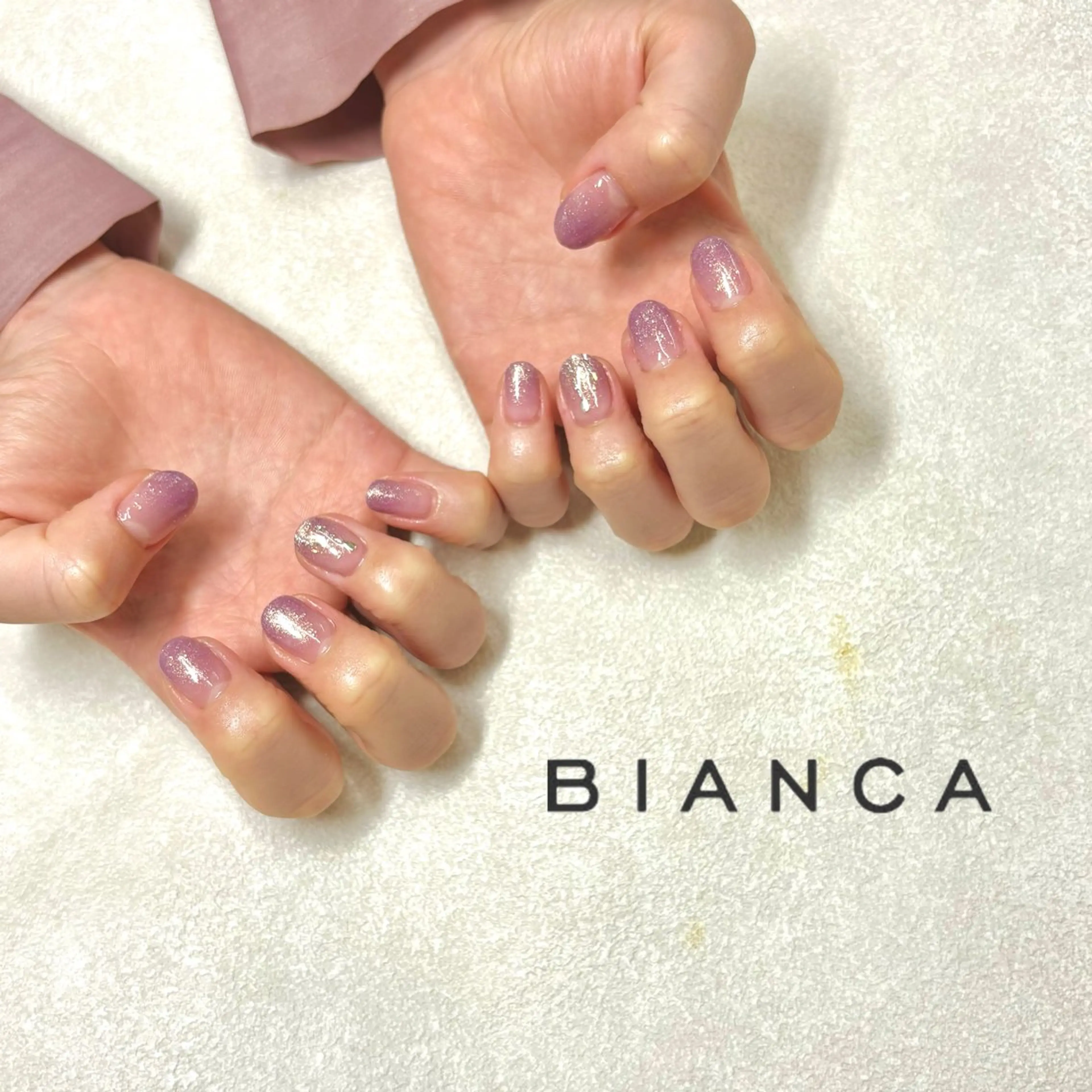 ネイル ゴールド グラデーション ラメ(グリッター) パープル Bianca 長津田　松原･*°☆のネイルデザイン