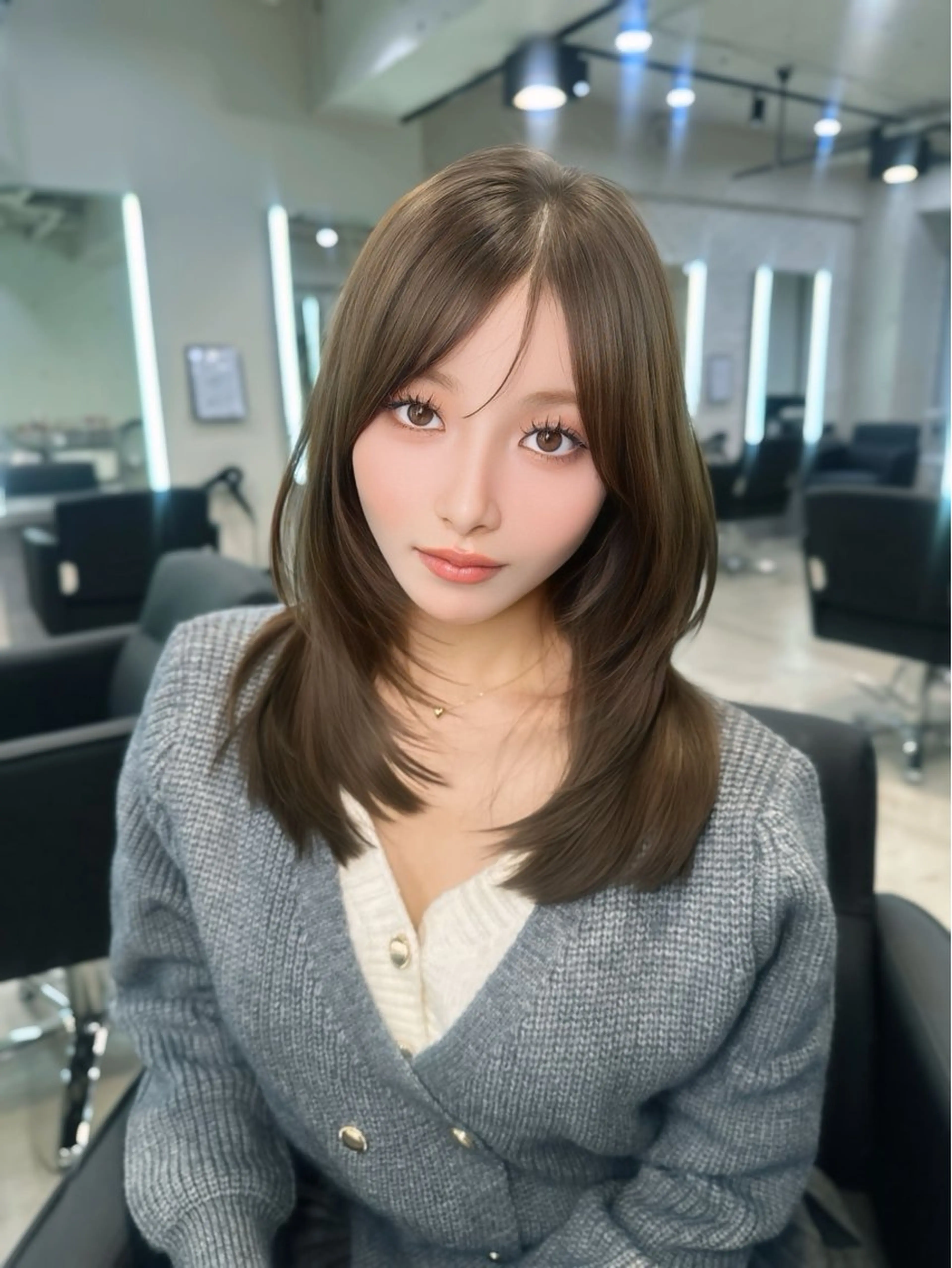 ミディアム カラー ヘアカラー トリートメント レイヤーカット 透明感カラーのヘアスタイル