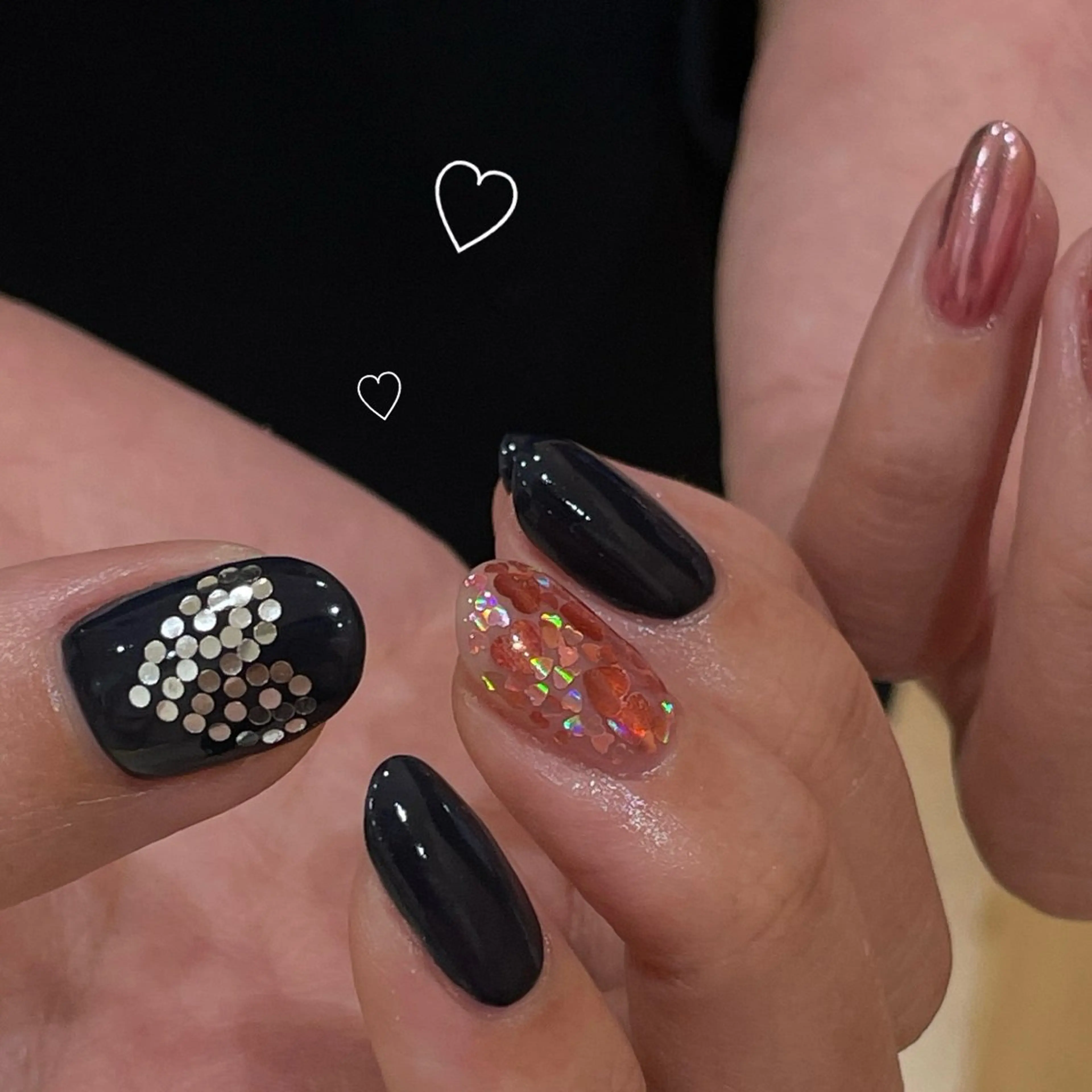 ネイル ハート ホログラムネイル ピンク ハンドネイル you (ユウ)のネイルデザイン