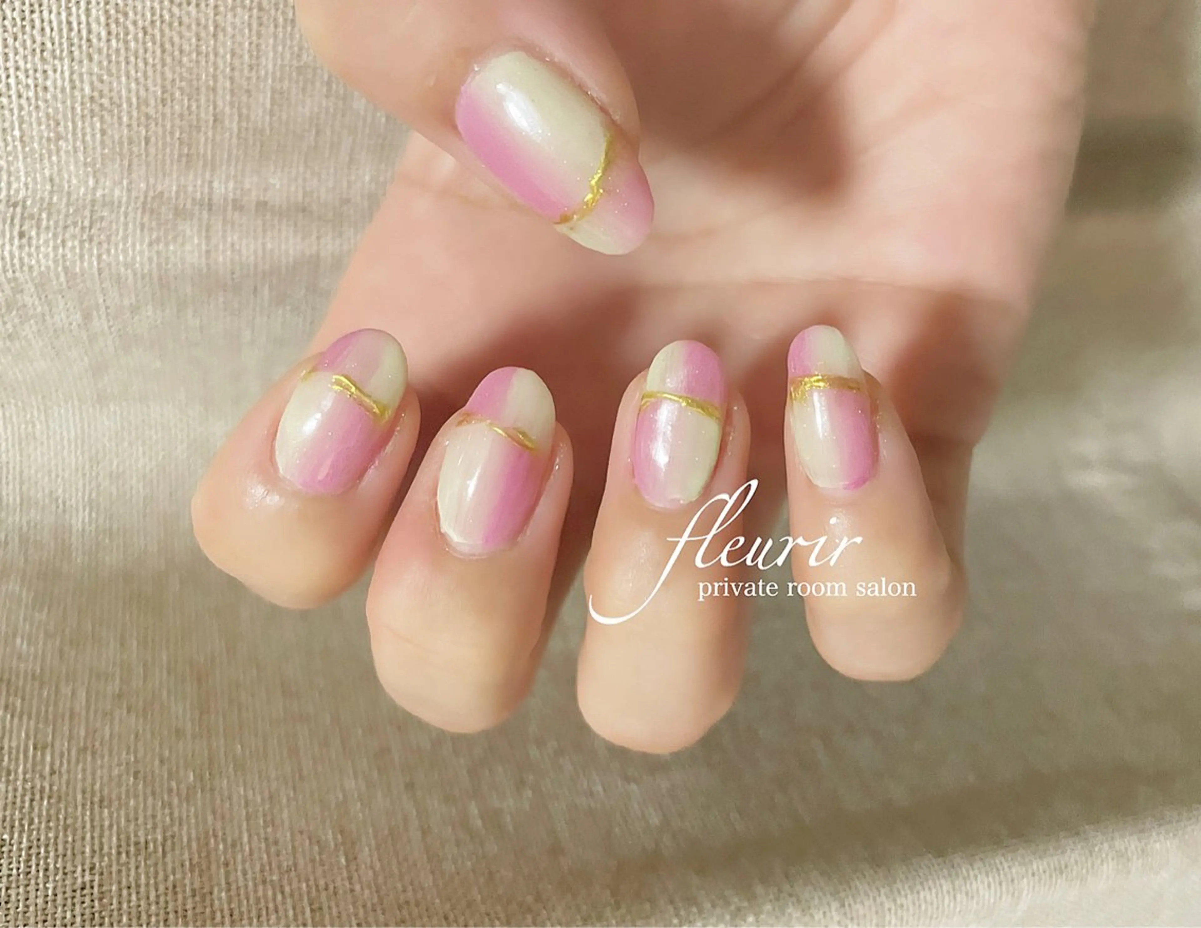 ネイル アートネイル 桜ネイル フレンチネイル ゴールド ミラーネイル フルリール 【プライベートサロンのネイルデザイン