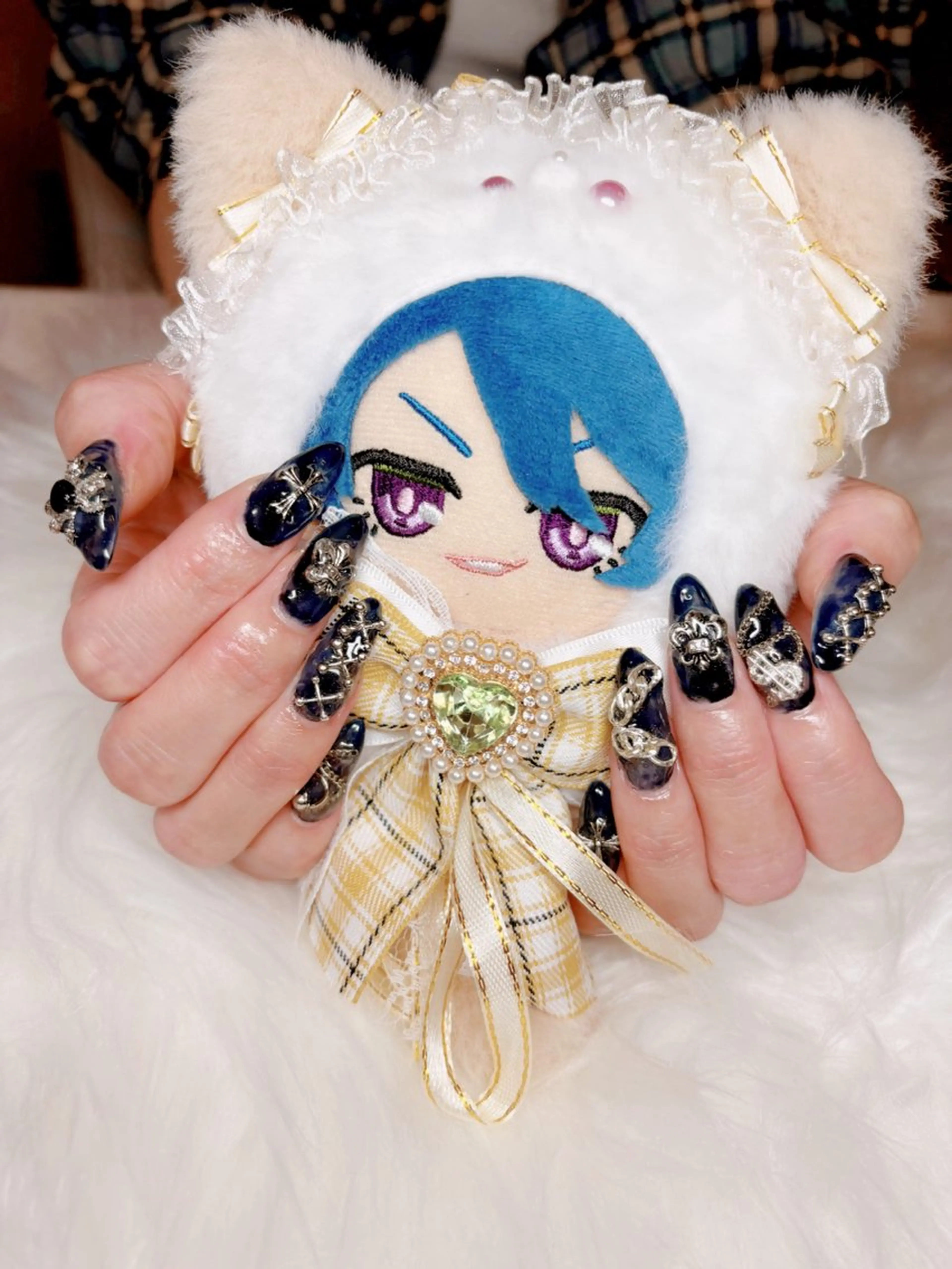 ネイル 大理石ネイル(マーブル) ネイビー シルバー ハンドネイル Nail Salon macherieのネイルデザイン