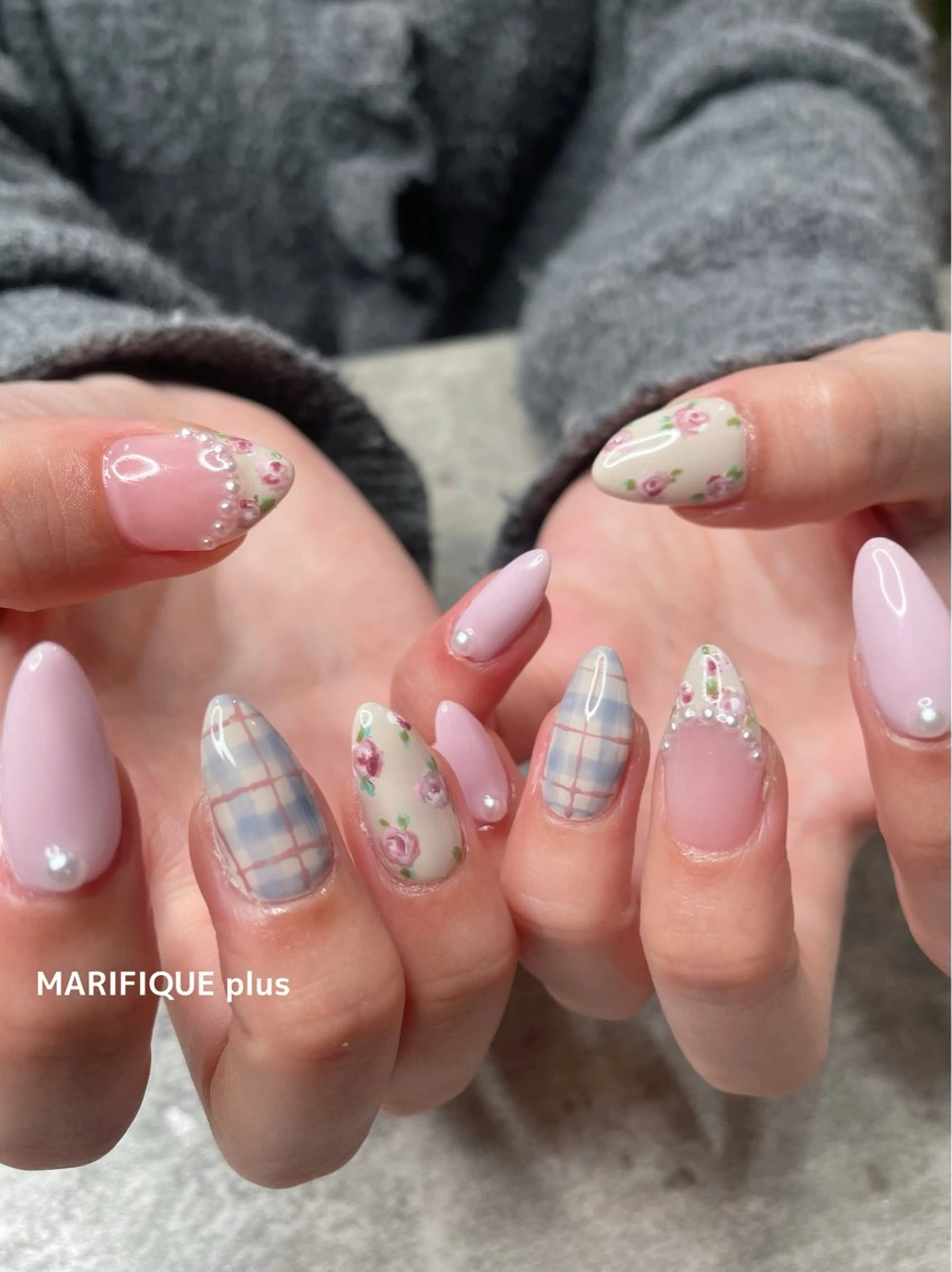 ネイル フラワーネイル ガーリー ピンク 春ネイル ma riのネイルデザイン