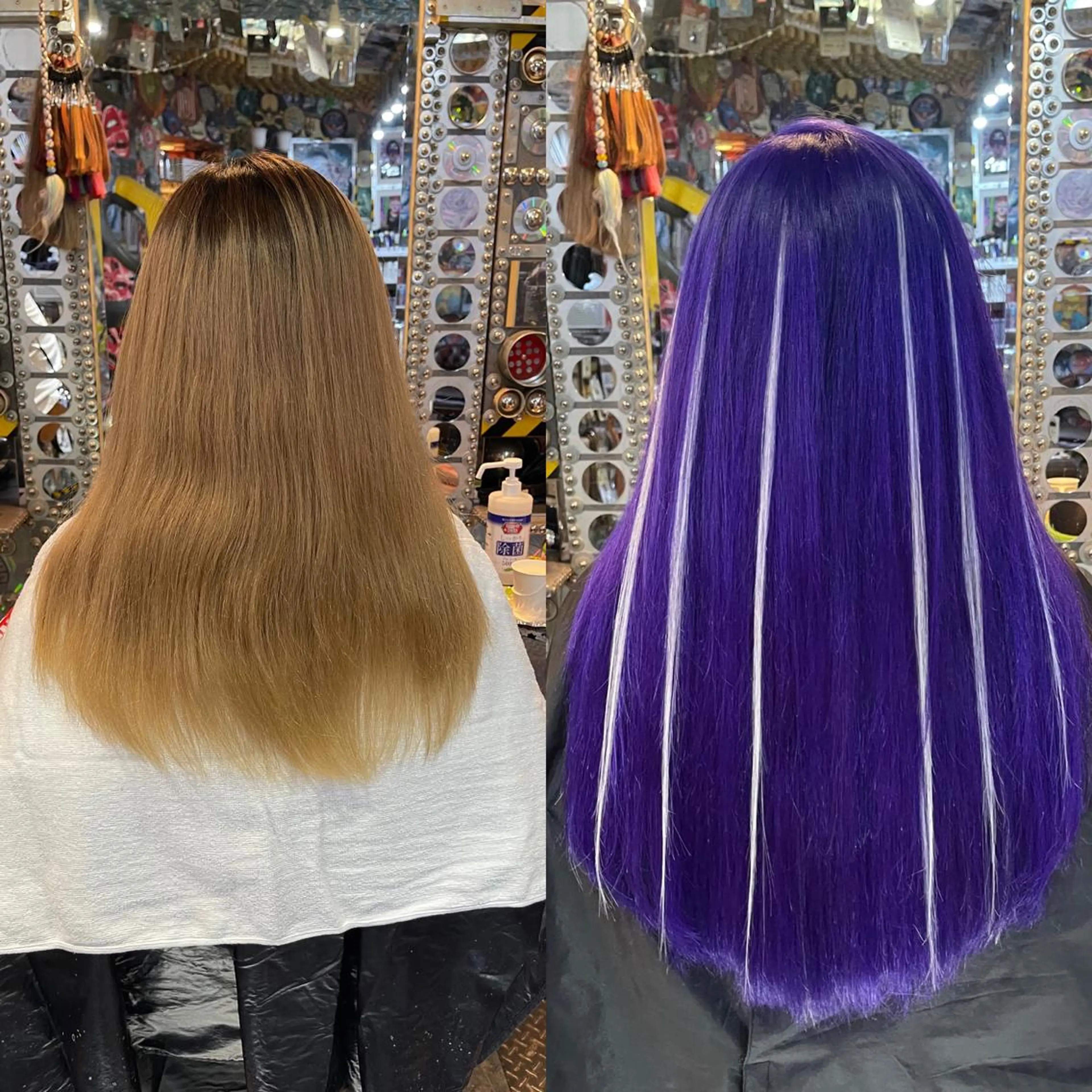 セミロング カラー ヘアアレンジ 編み込みエクステ ブリーチ ケアブリーチ ハイトーンカラー バイオレットカラー 🌈派手髪エクステ ブレイズ🌈ひろとのヘアスタイル