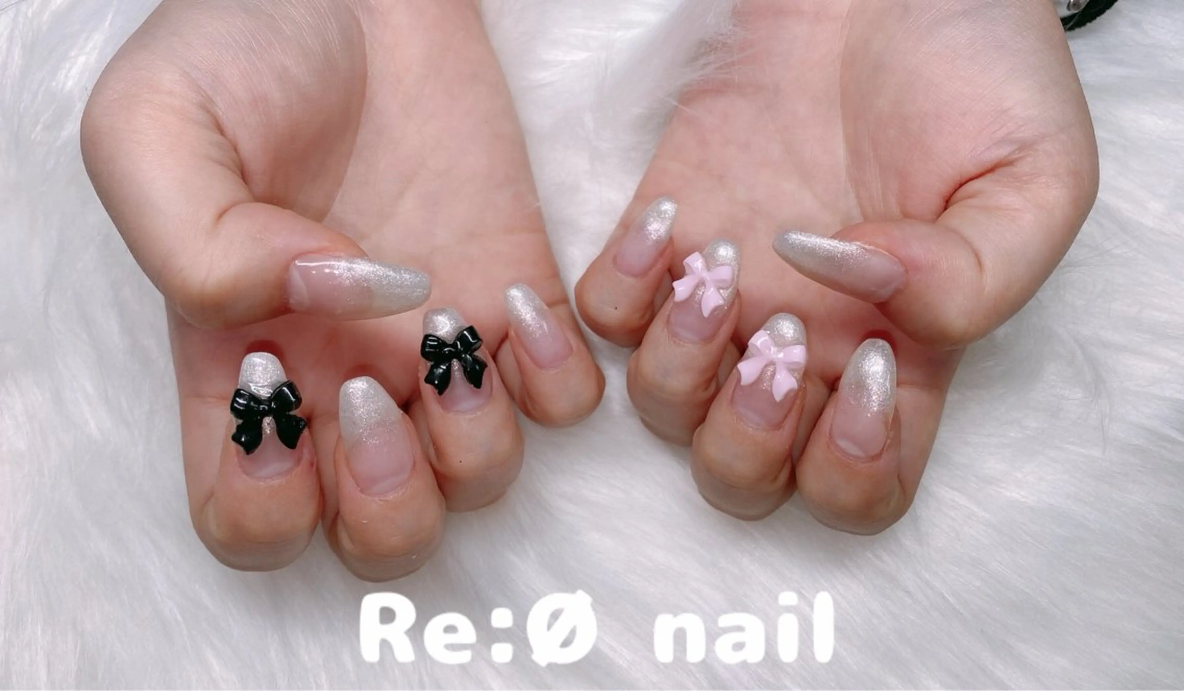 ネイル リボン ホワイト ハンドネイル Re:Ø nail 🩵TSUJIのネイルデザイン