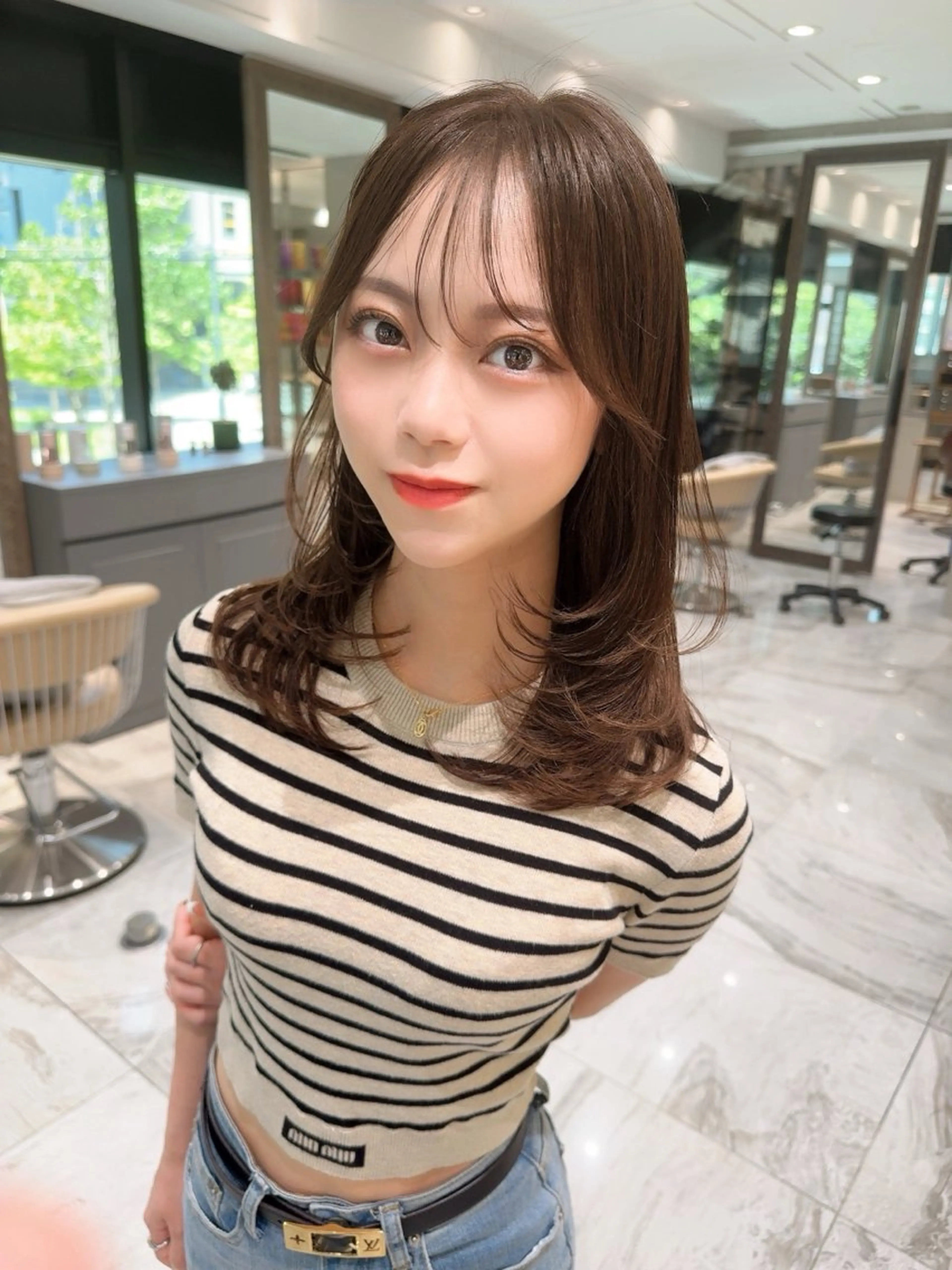 ミディアム カラー ベージュカラー 黒髪 ブリーチ ブルーカラー ブルーブラック カット ヘアカラー トリートメント 木屋元一/透明感 /前髪/ショートボブのヘアスタイル