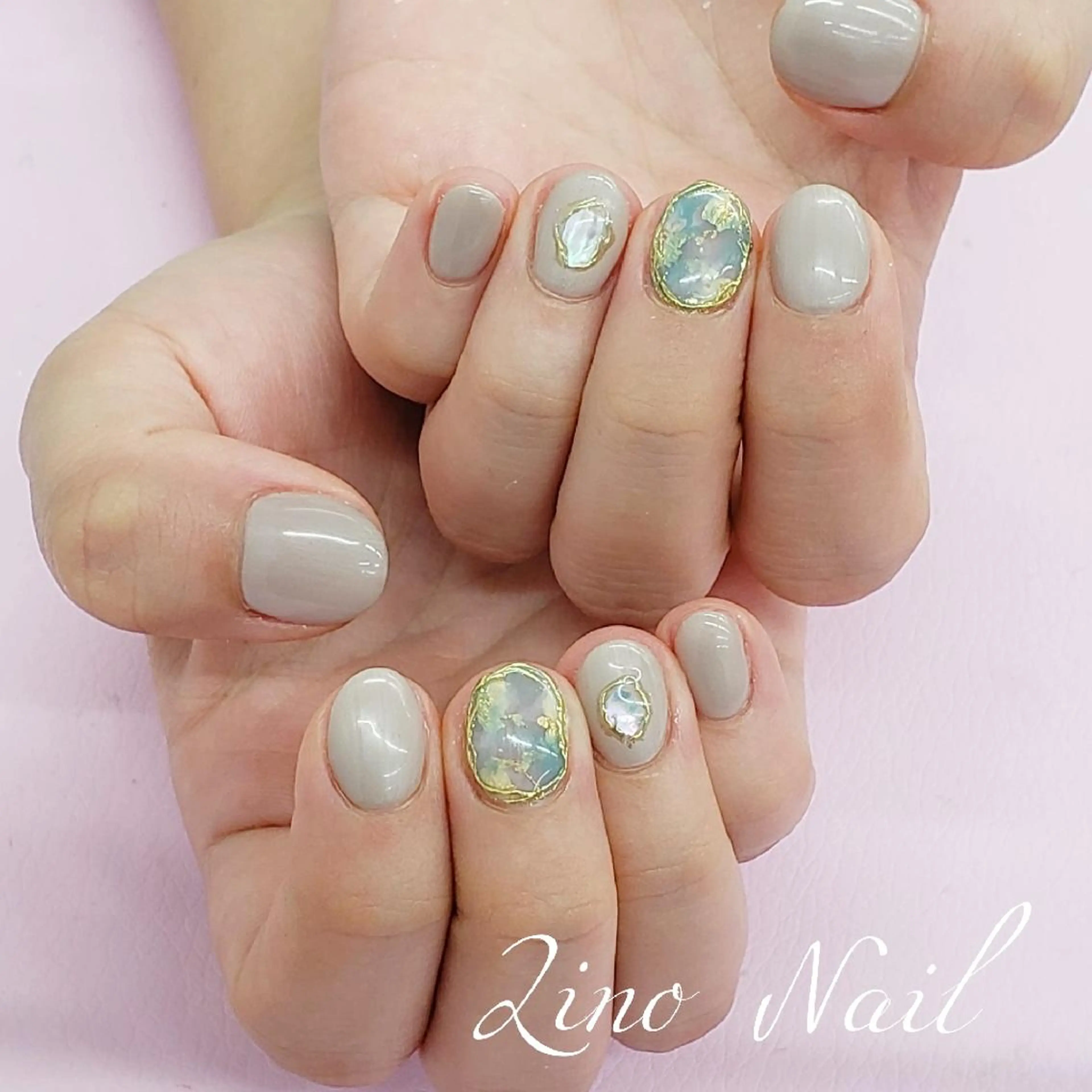 ネイル ブルー カジュアル ジェルネイル 大理石ネイル(マーブル) ミラーネイル ハンドネイル Lino Nailのネイルデザイン