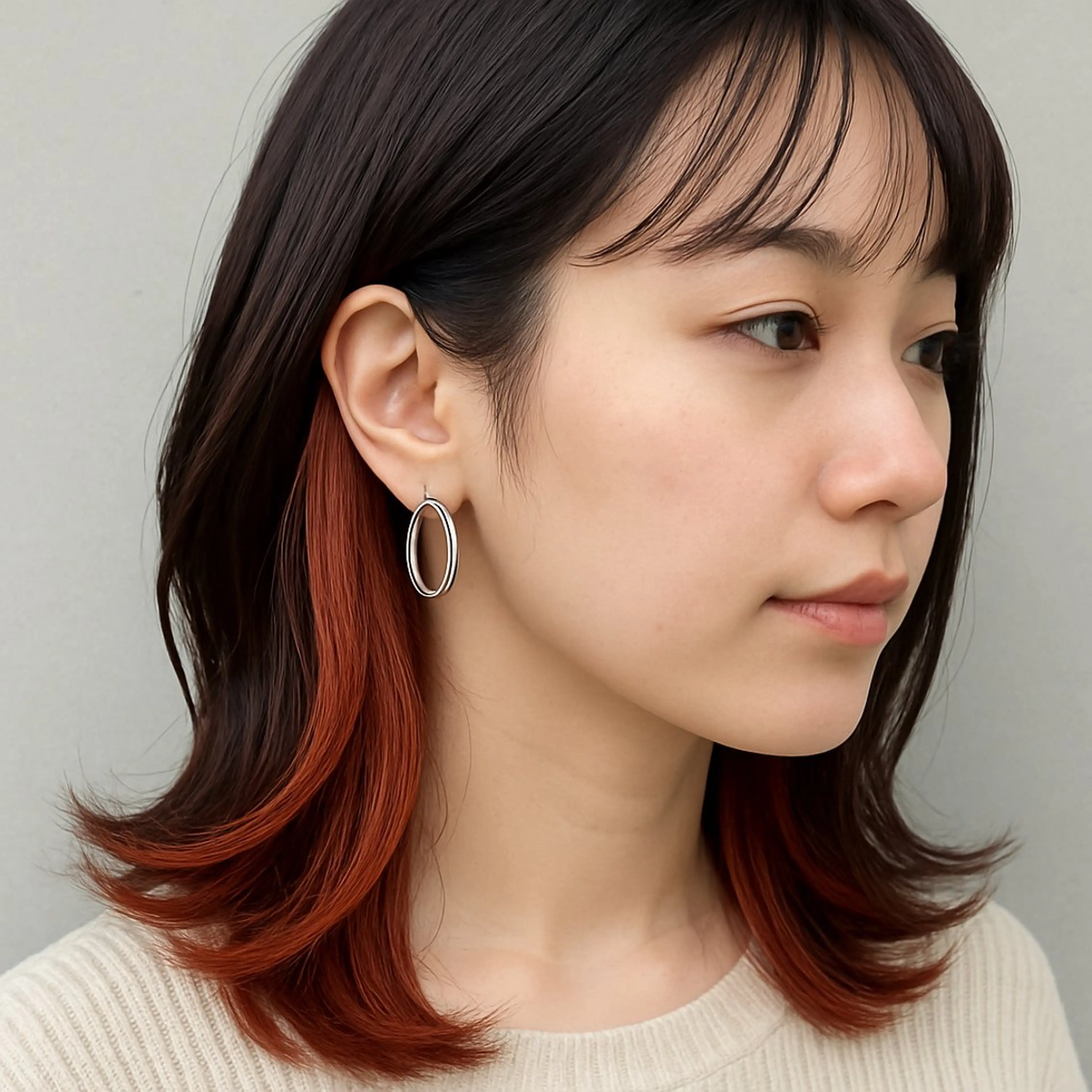 カラー 黒髪 ブリーチ イヤリングカラー ブリーチなしカラー オレンジ 髪質改善　縮毛矯正　ROOM【ルーム】所属・長谷川 ゆりのヘアスタイル