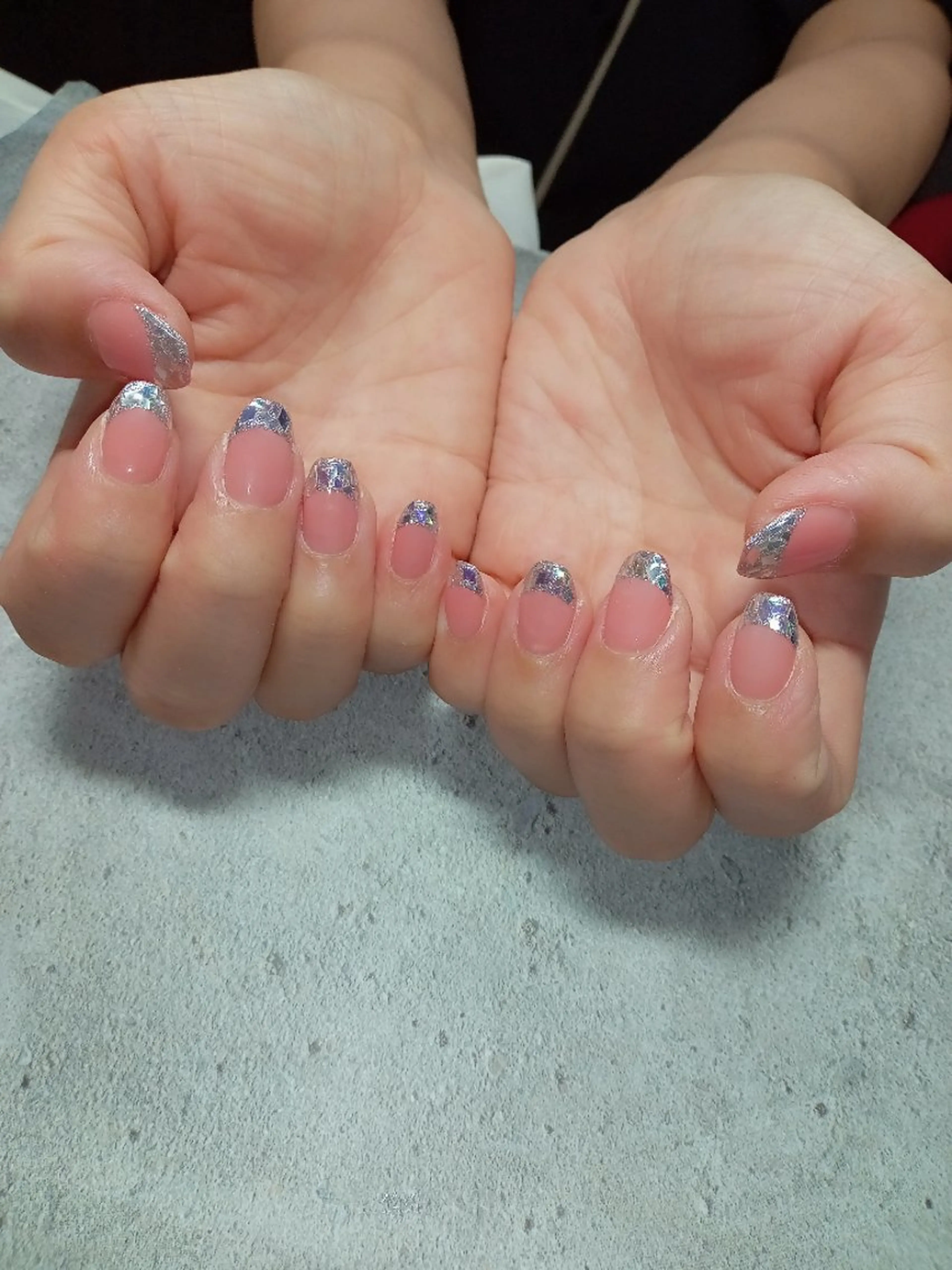 ネイル フレンチネイル ガラスフレンチ キラキラネイル ハンドネイル flure de neige yukiのネイルデザイン