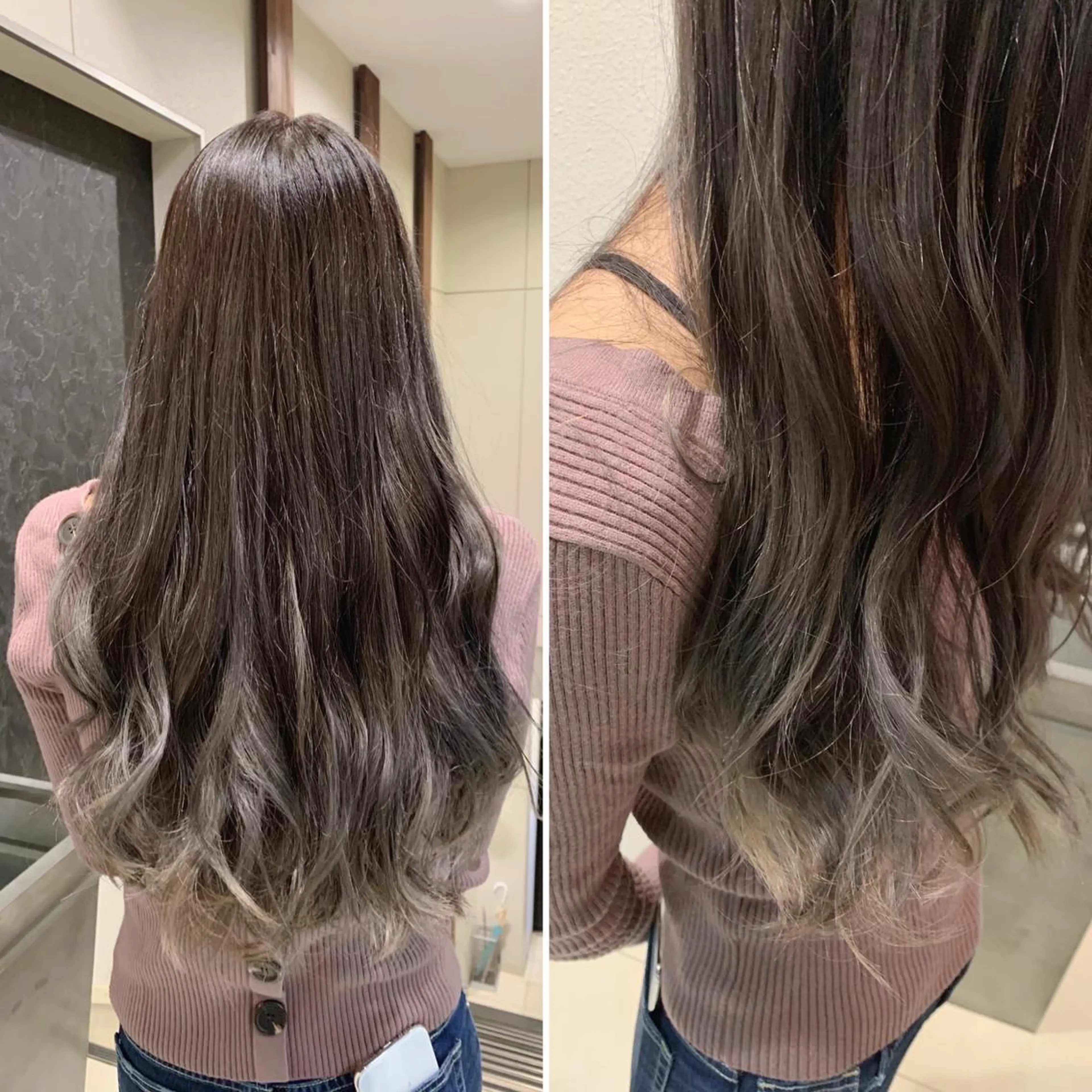 ロング カラー ブリーチ エドルカラー グラデーションカラー グレージュ シルバー ヘアカラー トリートメント 藤本 麻衣のヘアスタイル