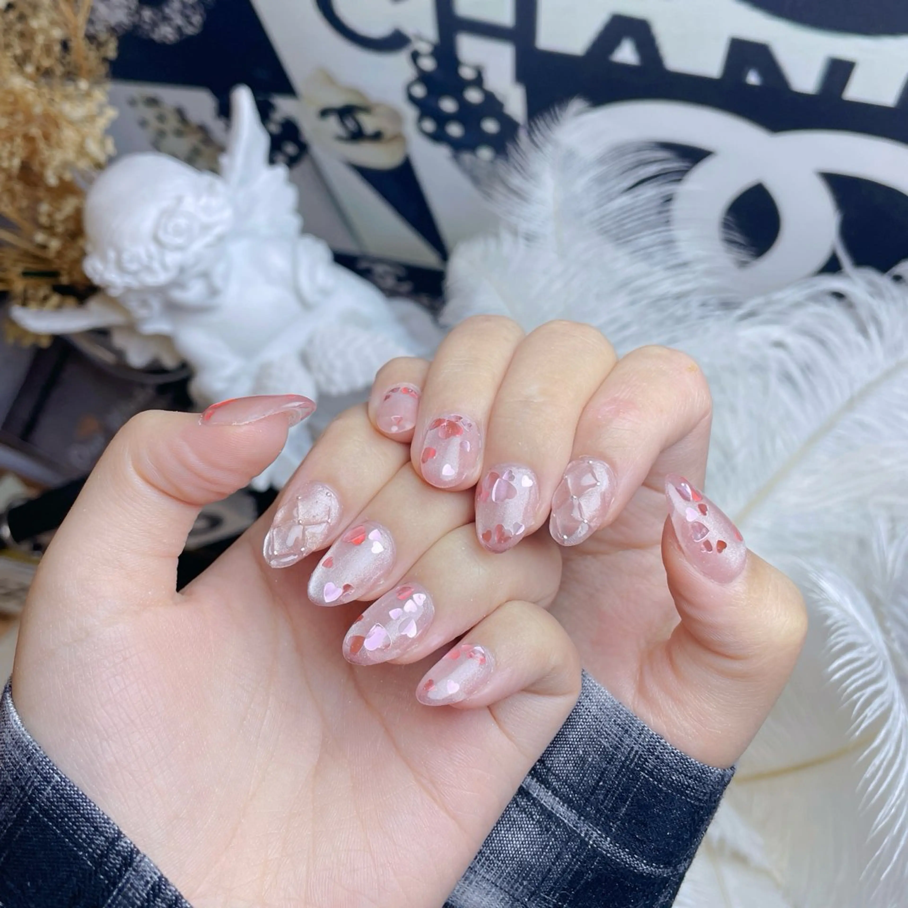 ネイル ガーリー ハート キラキラネイル 韓国ネイル マグネットネイル ハンドネイル Melody Nail所属・Melody  3D/スカルプ専門店のネイルデザイン