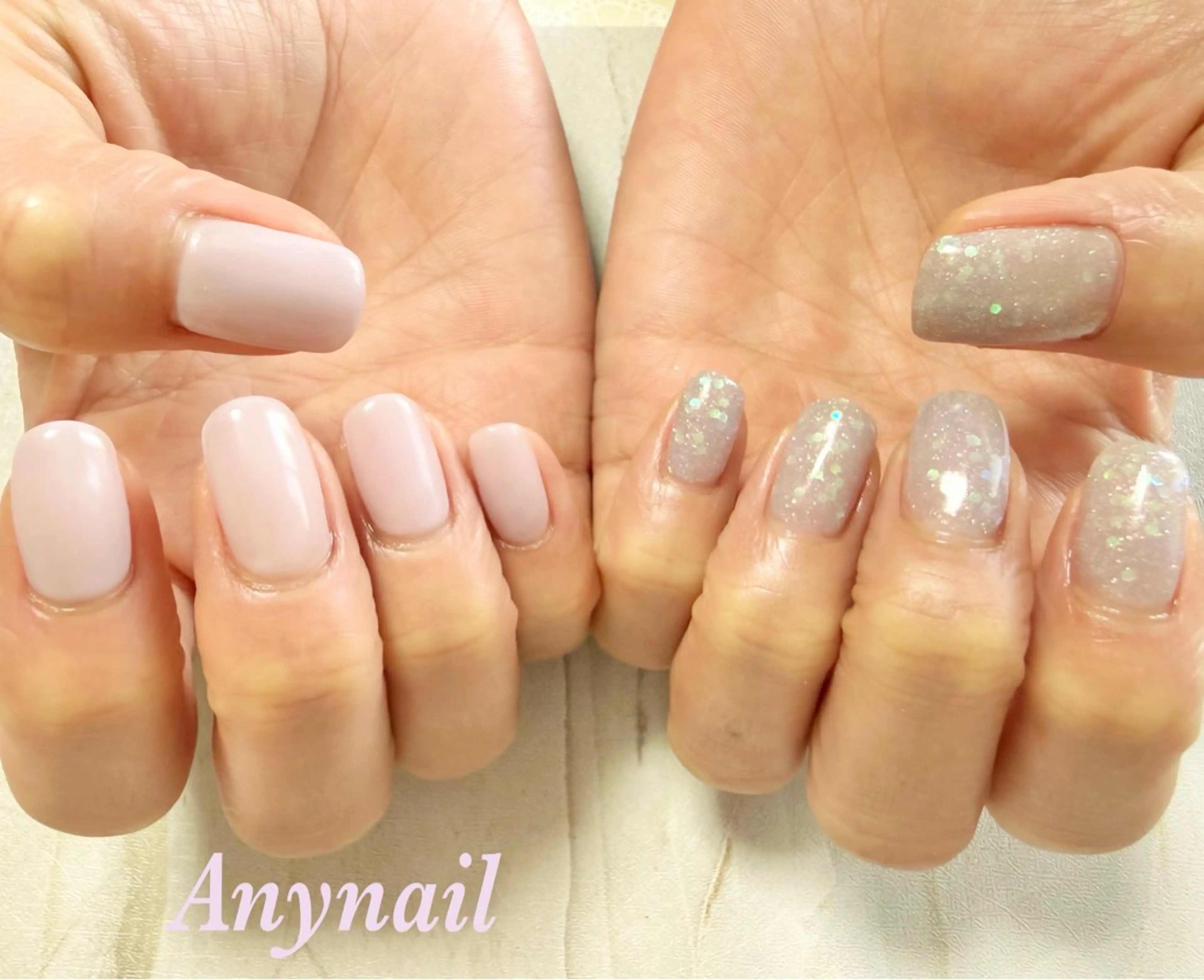 ネイル ブルー ラメ(グリッター) パープル ハンドネイル 岩澤 恵子のネイルデザイン