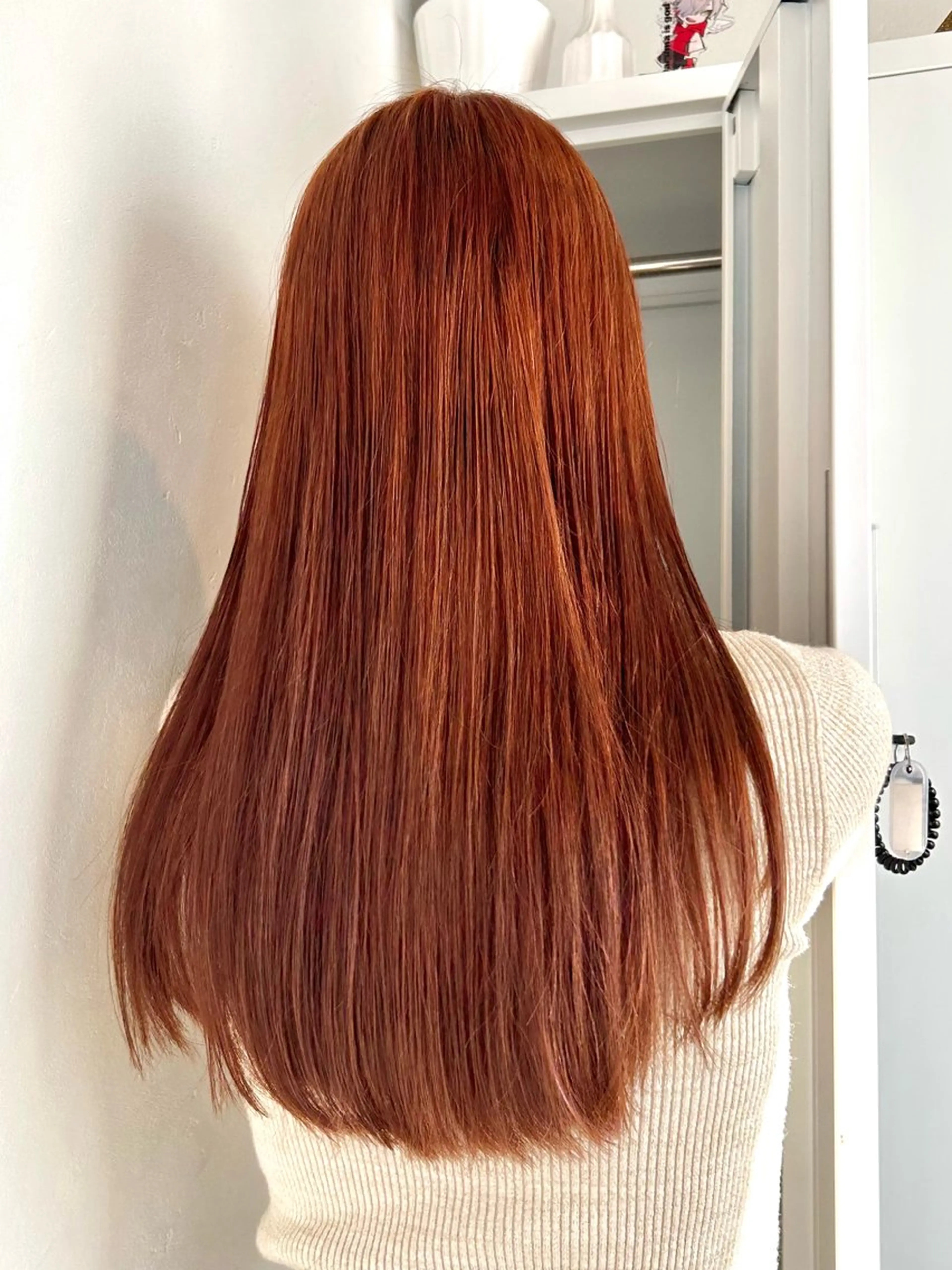 セミロング カラー ブラウンカラー オレンジ オレンジブラウン カット ヘアカラー トリートメント 艶カラー/レイヤー/ ハイトーン/まなみのヘアスタイル