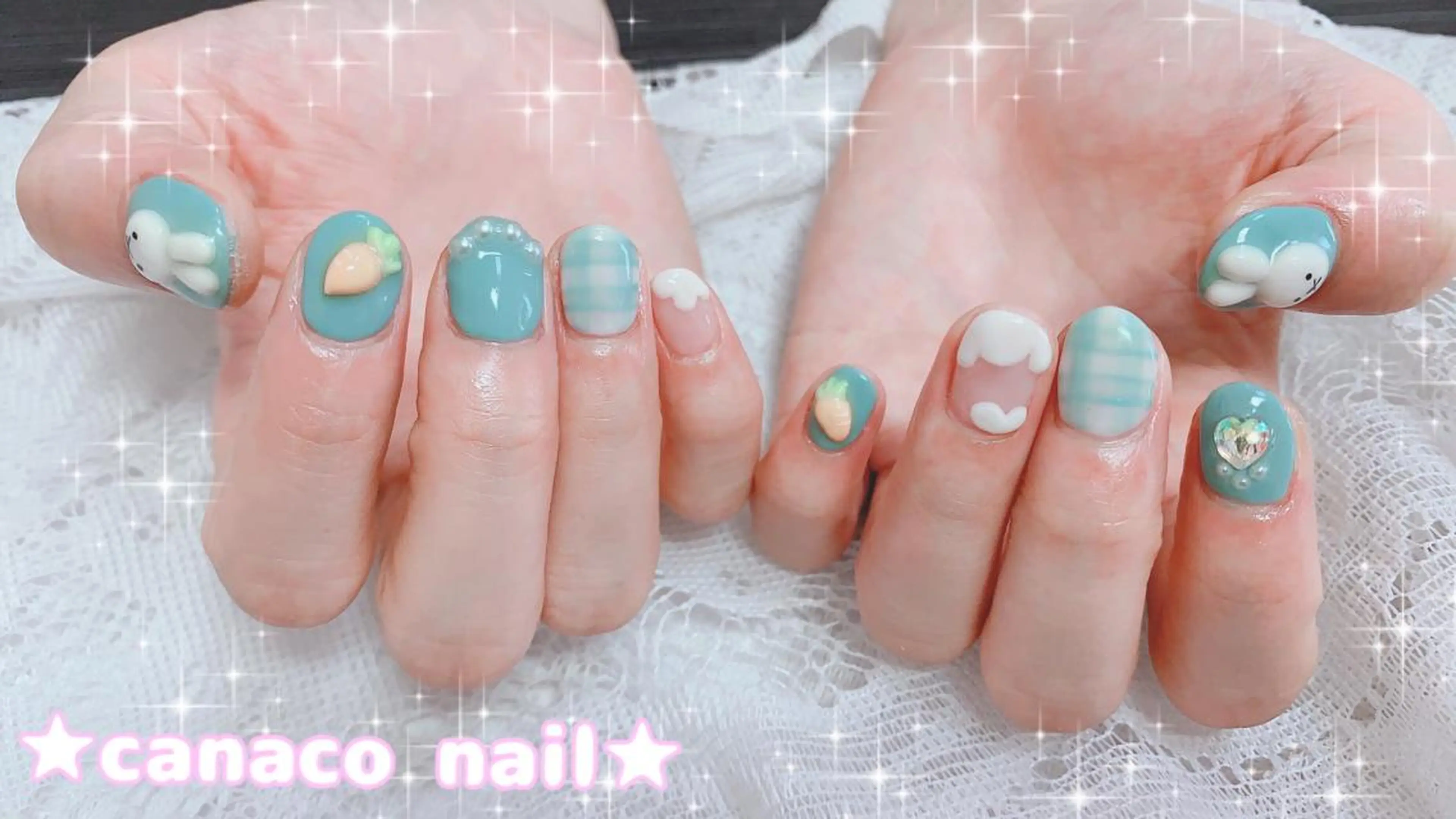 ネイル アートネイル ジェルネイル ガーリー パラジェル ストーンネイル ハンドネイル ハンドケア ベテランネイル cnc  nailのネイルデザイン