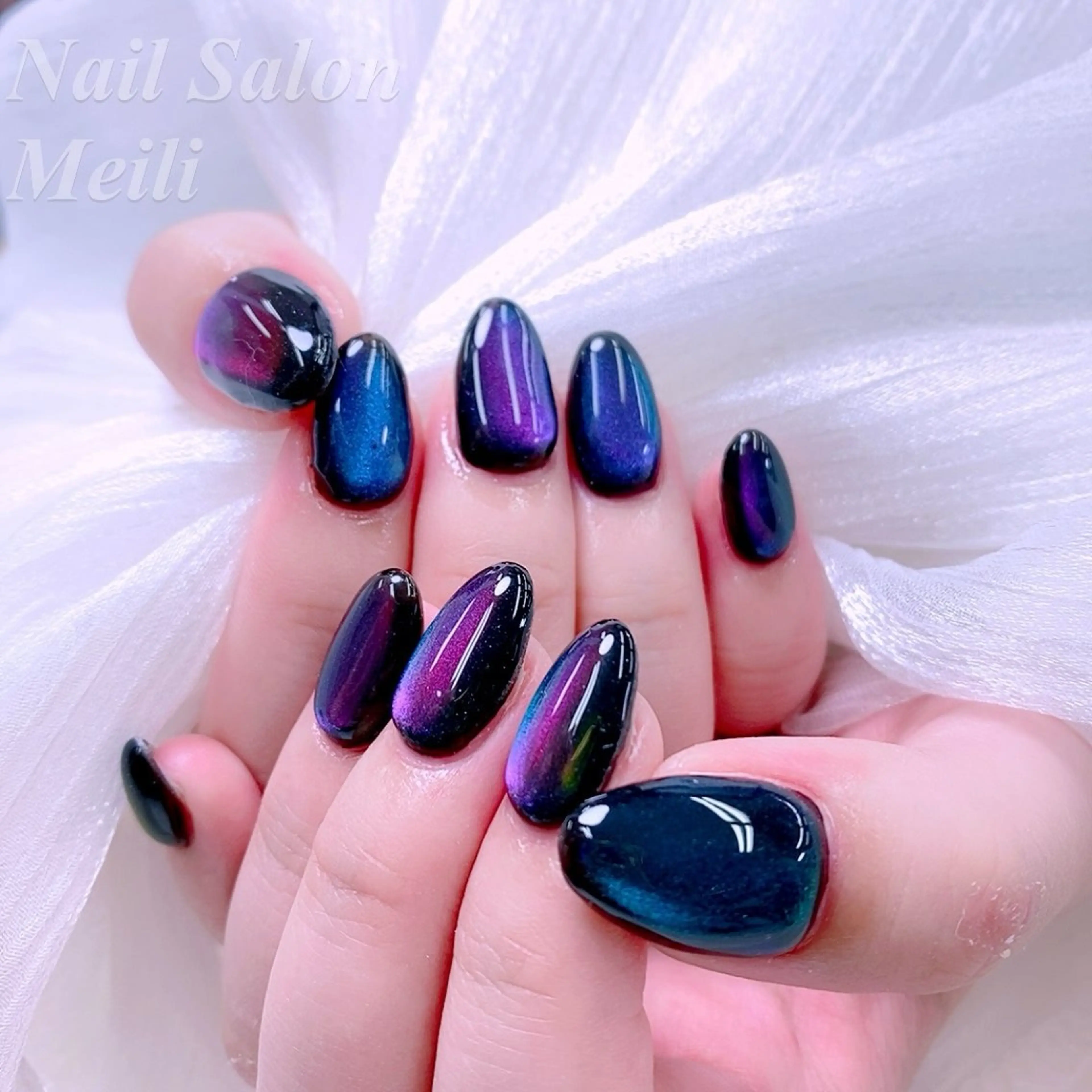 ネイル ブルー マグネットネイル パープル ハンドネイル ネイルサロン メイリーのネイルデザイン