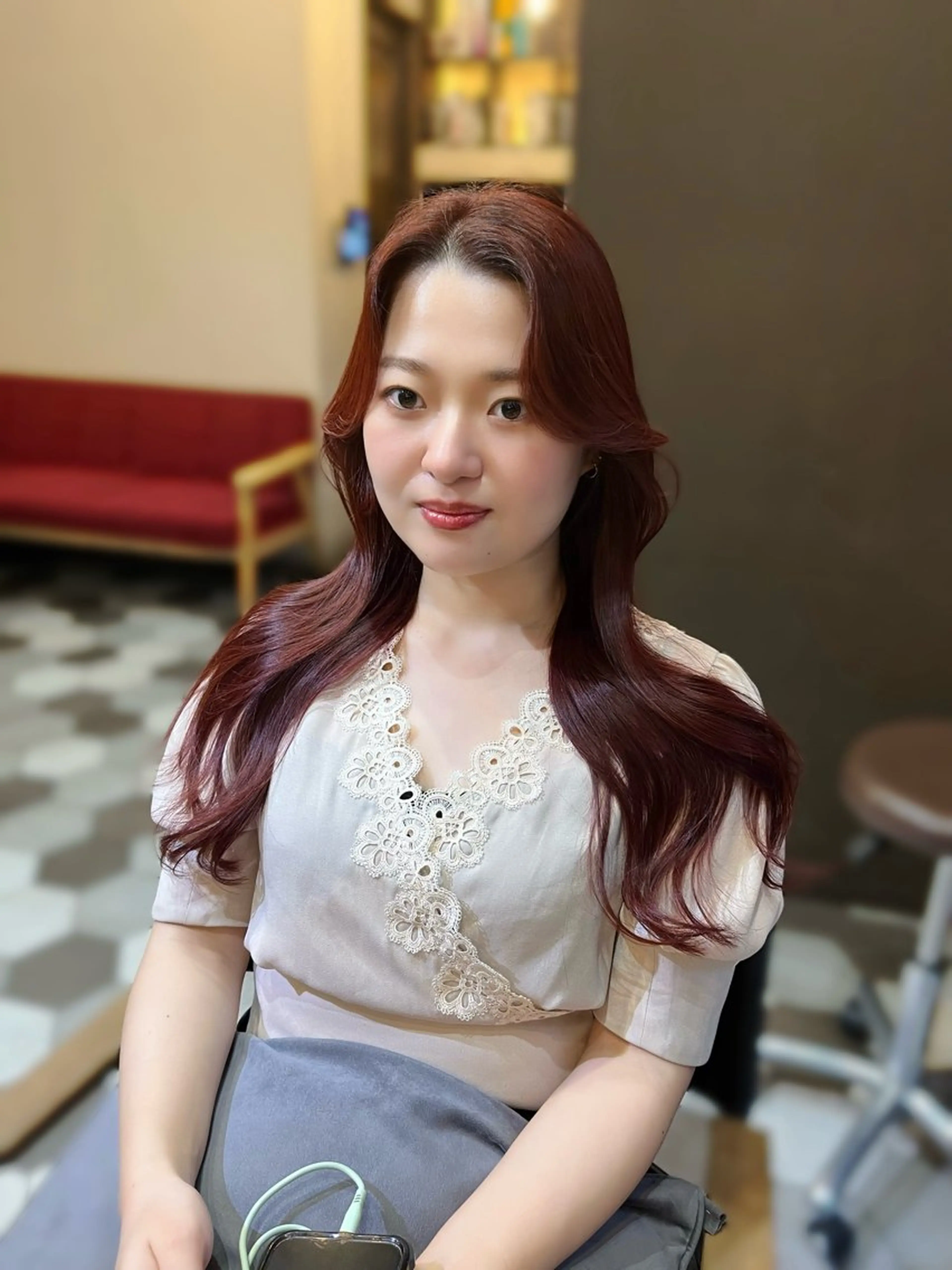 カラー ヘアアレンジ レッドカラー カット ヘアカラー 似合わせ顔まわり カット💛森尾真由美のヘアスタイル
