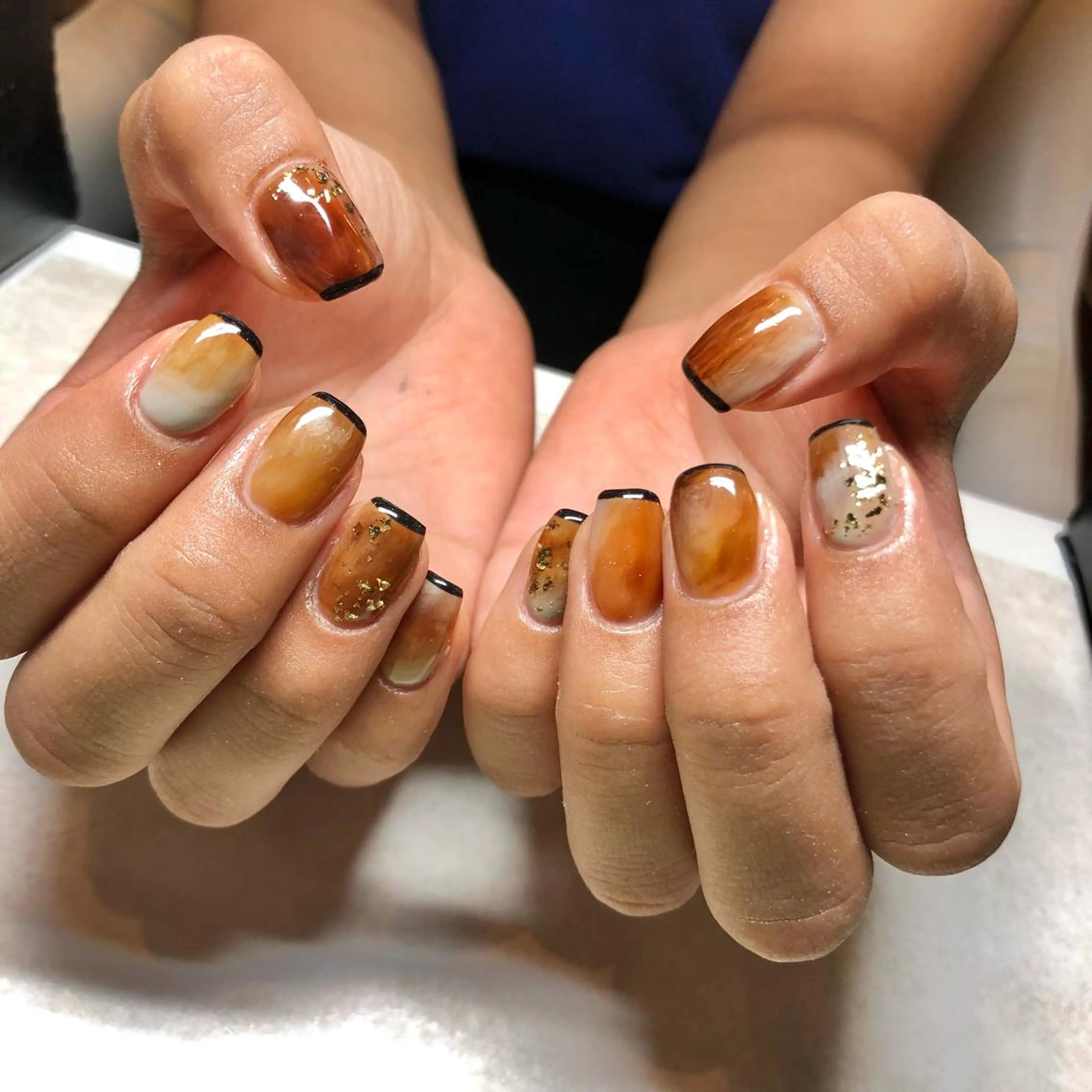 ネイル ブラウン フレンチネイル 大理石ネイル(マーブル) ニュアンスネイル ハンドネイル tiare ayaのネイルデザイン