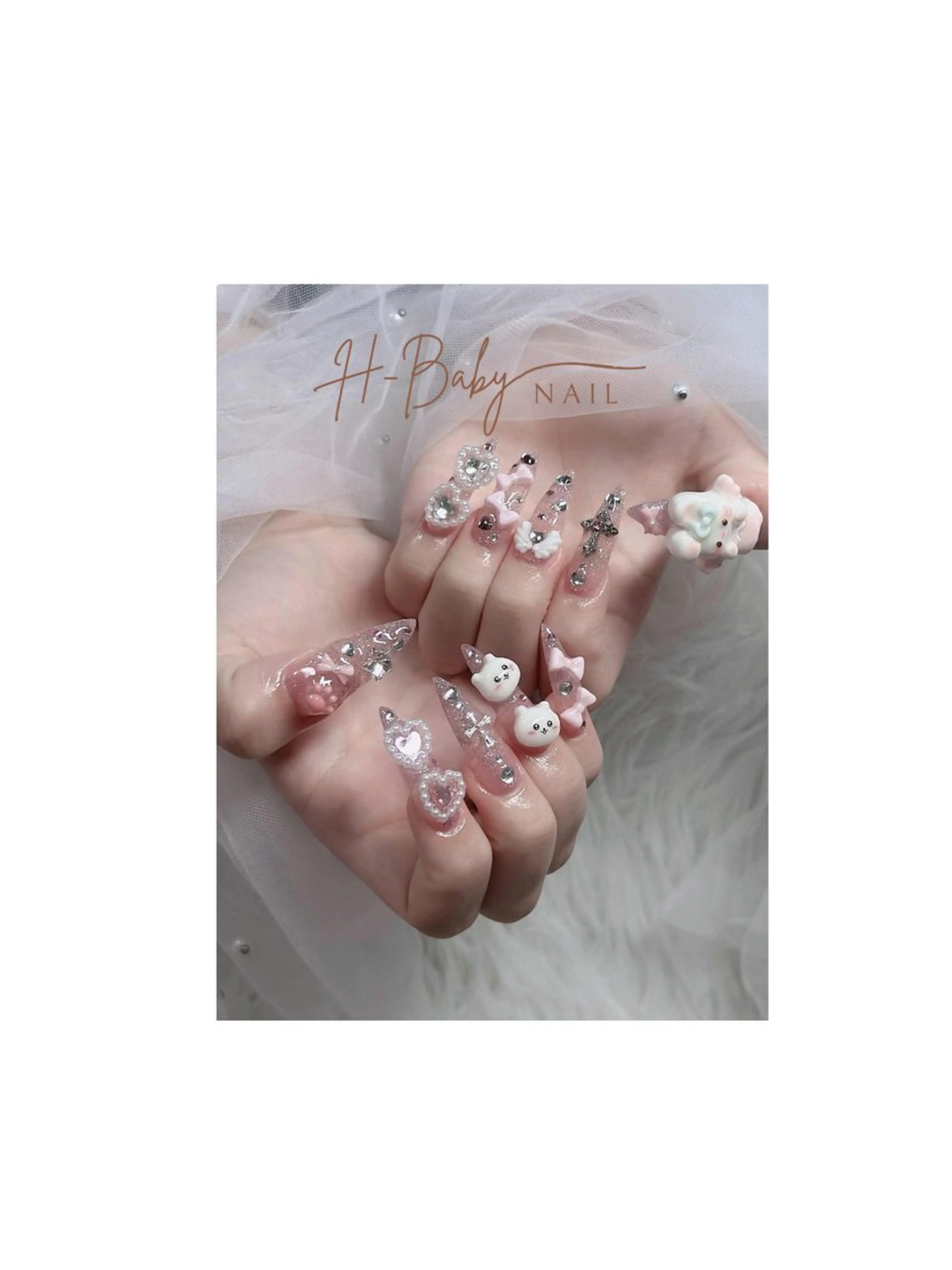 ネイル フレンチネイル ジェルネイル ガラスフレンチ ハロウィン ハート ハンドネイル H.baby Nail Salonのネイルデザイン