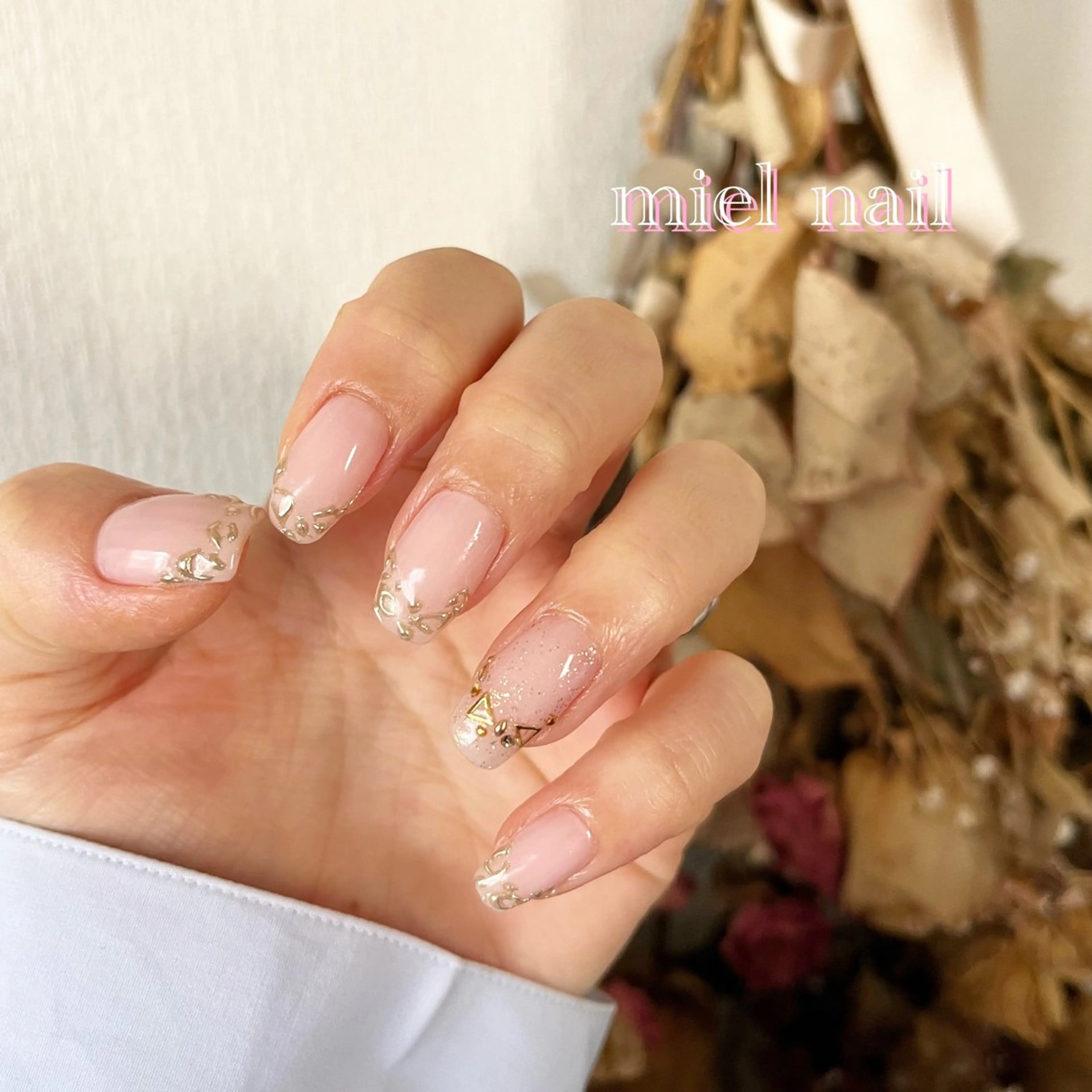 ネイル アニマル柄 フレンチネイル ミラーネイル ピンク ピンクベージュ ハンドネイル miel nailのネイルデザイン