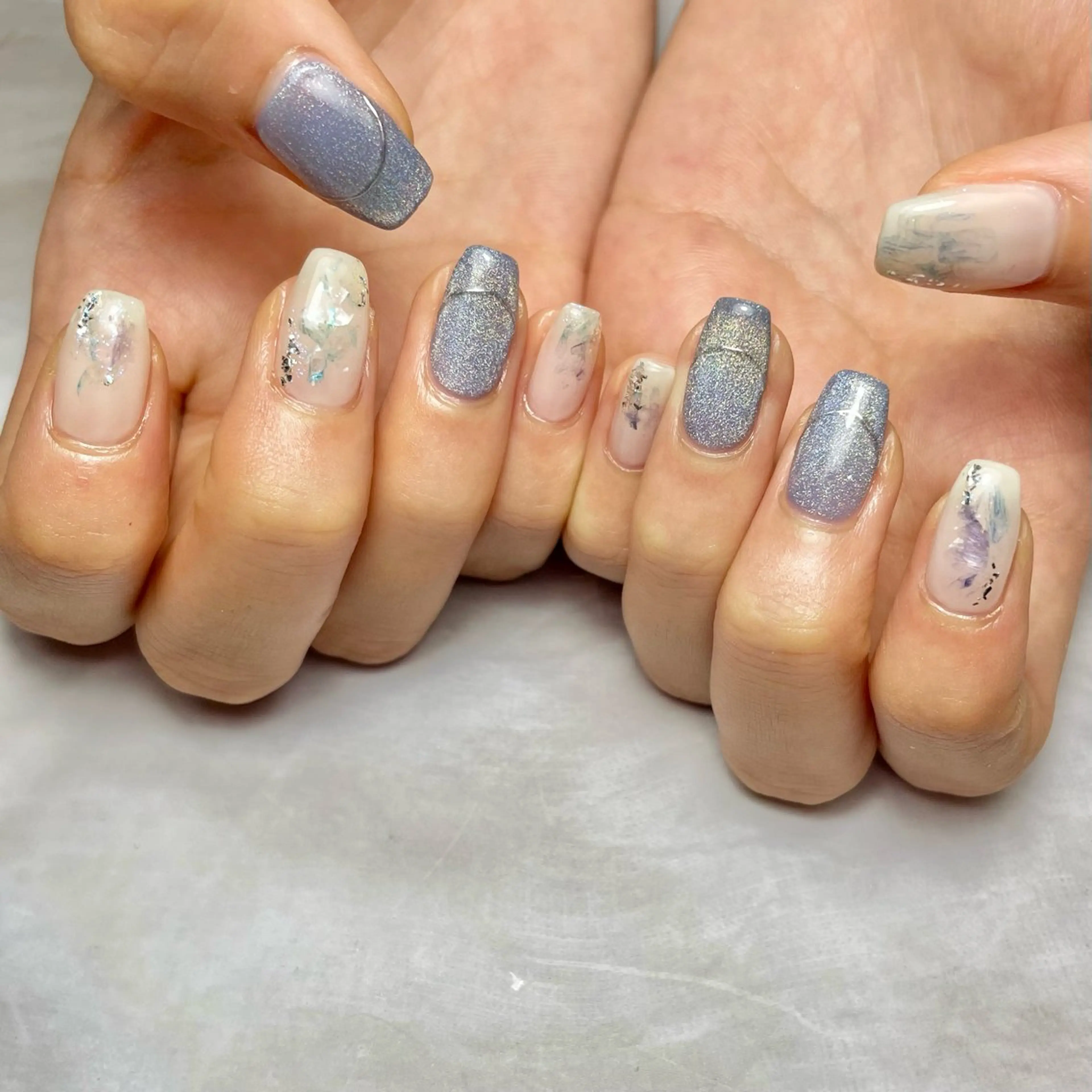 ネイル アートネイル ブルー マグネットネイル Reflection marikoのネイルデザイン