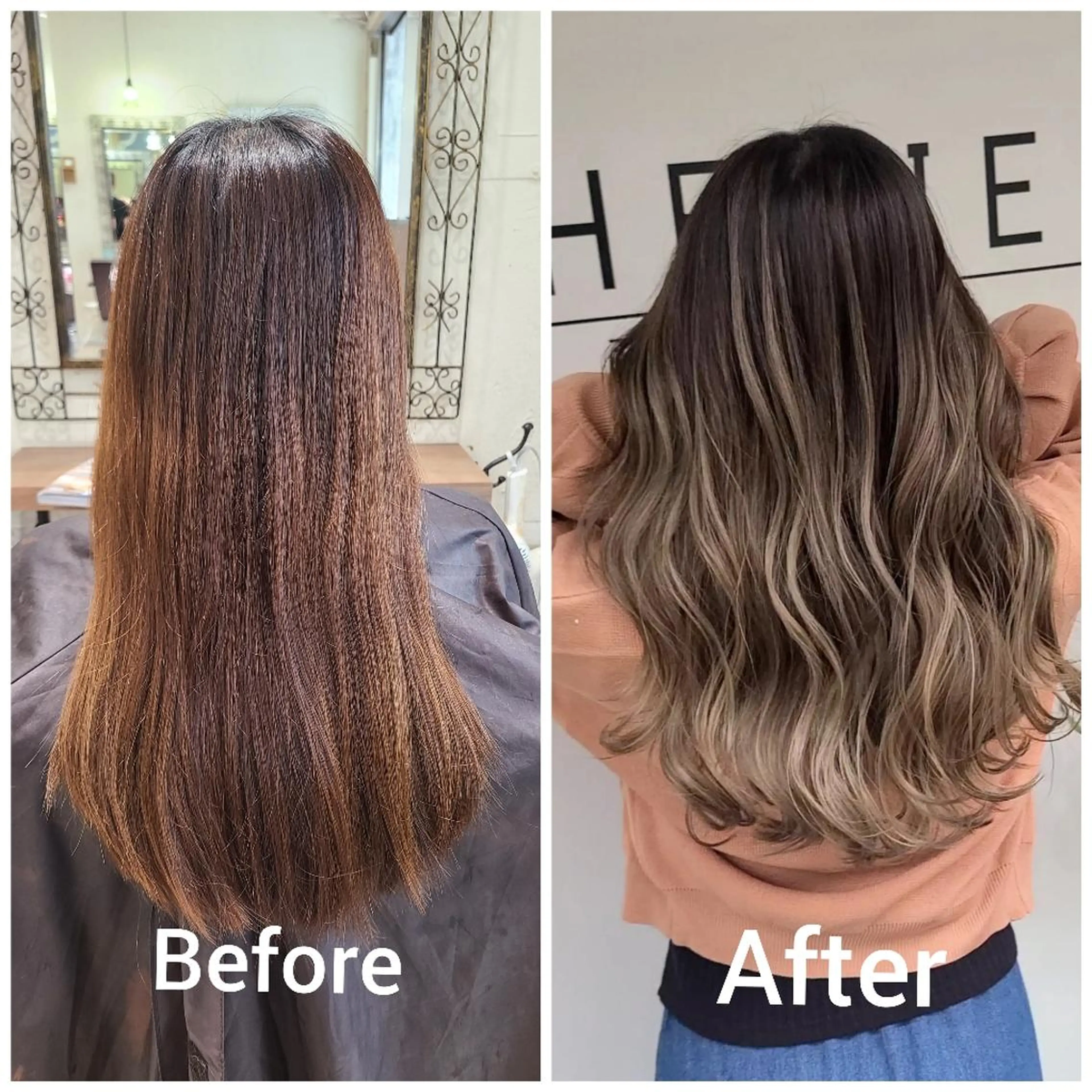 ロング カラー アッシュ アッシュグレー バレイヤージュ ベージュカラー ブリーチ バレイヤージュ/ ハイライト/大内格のヘアスタイル