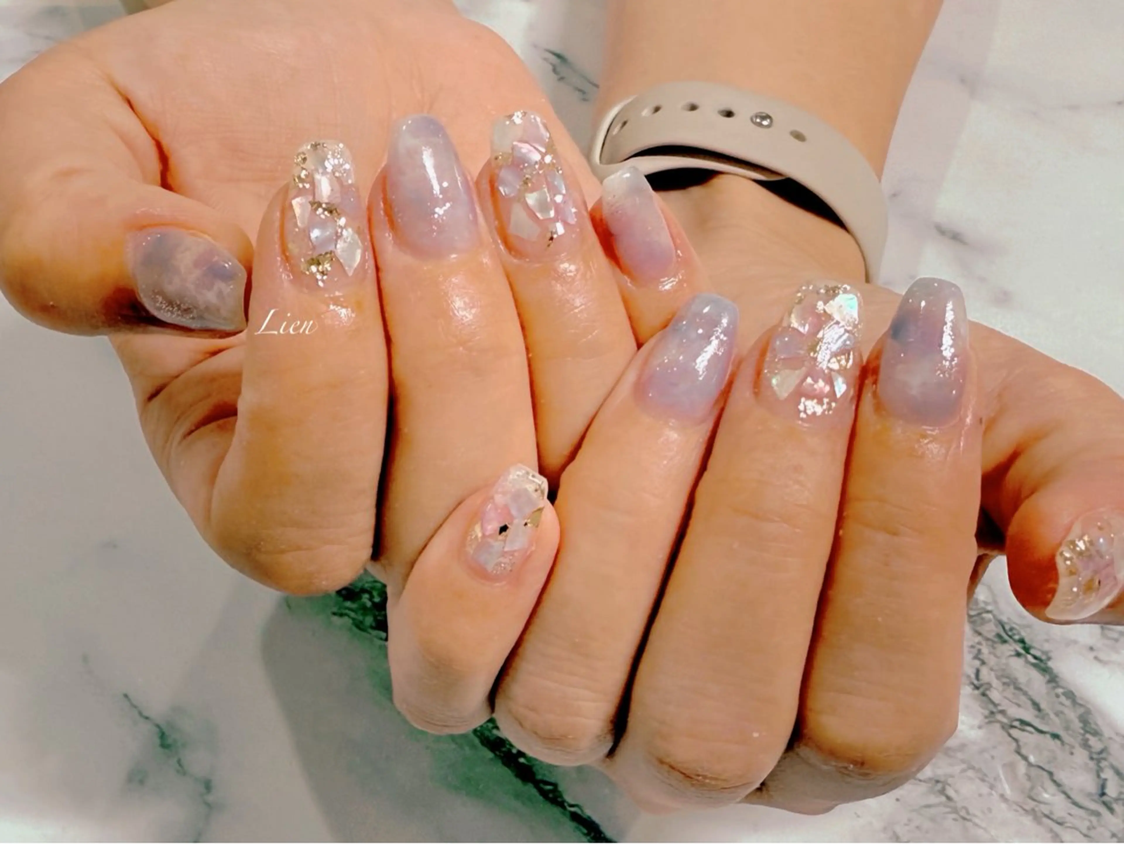 ネイル 長さ出し フットネイル フレンチネイル ジェルネイル ガラスフレンチ ハンドネイル Lien（リアン） 銀座駅6分のネイルデザイン