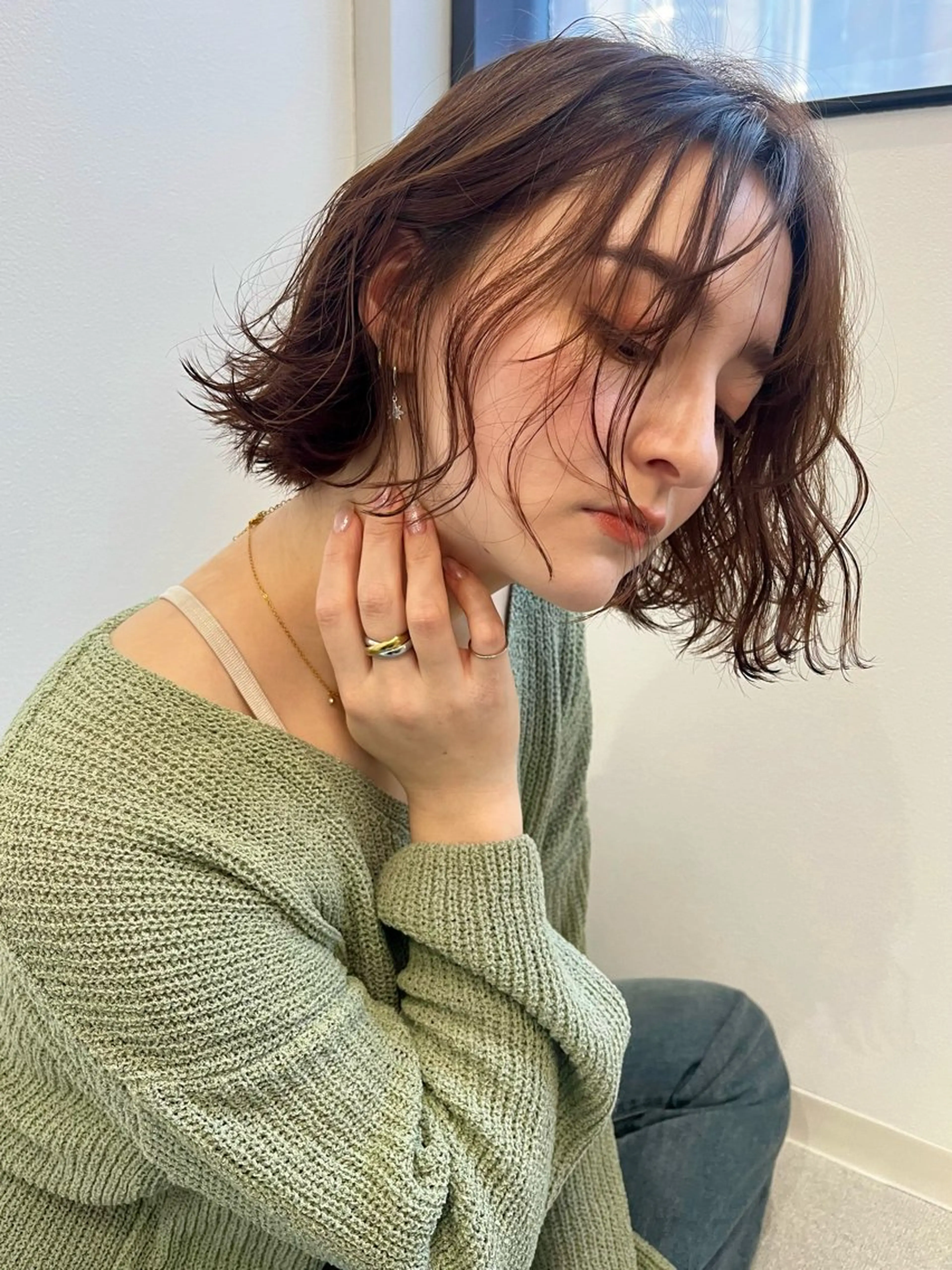 セミロング カット パーマ トリートメント GrandLink 福本梓のヘアスタイル