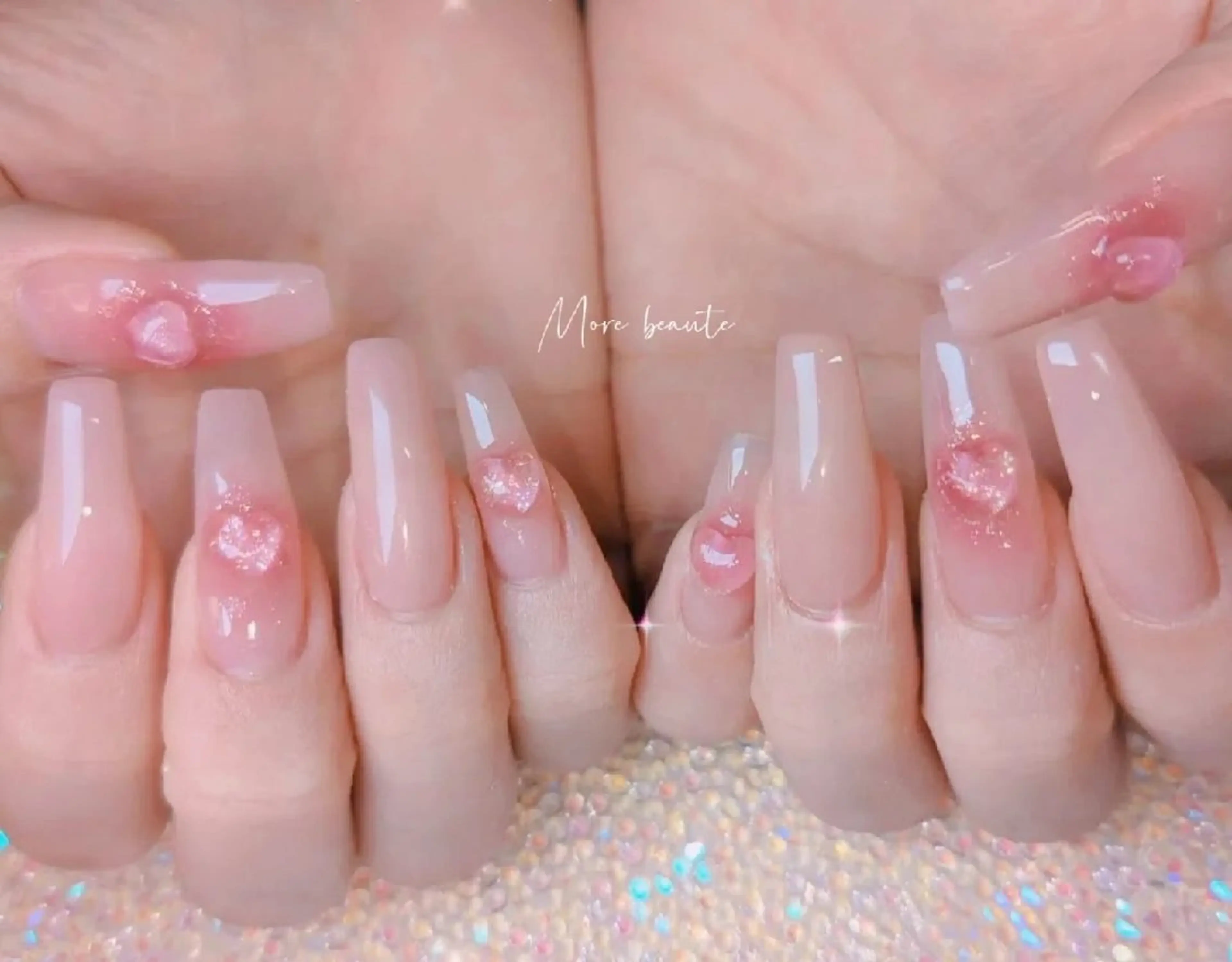 ネイル 長さ出し ジェルネイル ハート 韓国ネイル マグネットネイル ハンドネイル I LOVE ME NAIL.｡.:*♡のネイルデザイン