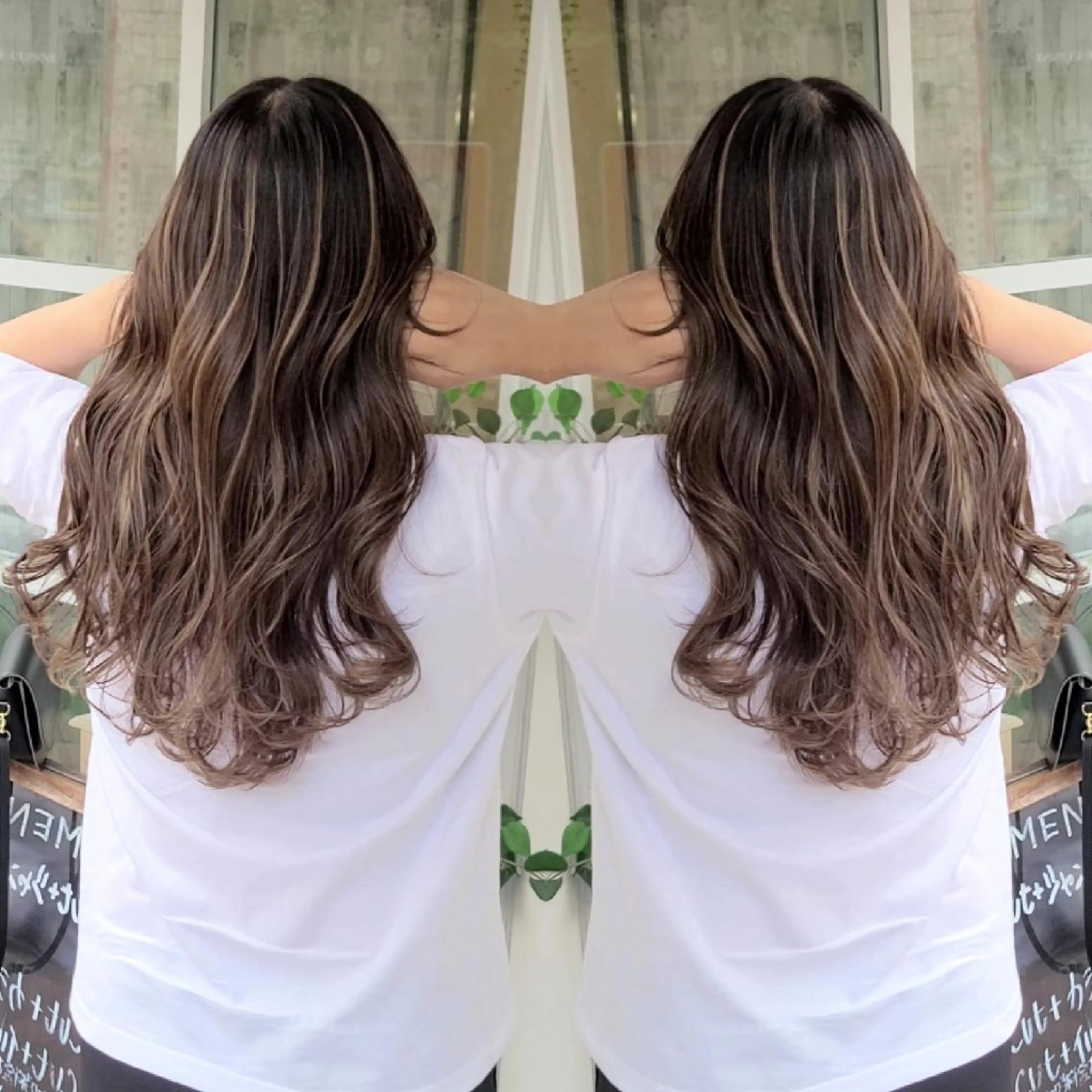 ロング カラー アッシュ アッシュグレー バレイヤージュ ベージュカラー ブリーチ ヘアカラー バレイヤージュ/ ハイライト/大内格のヘアスタイル